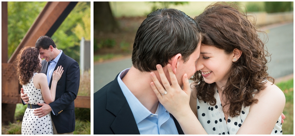 engaged couple embracing and laughing