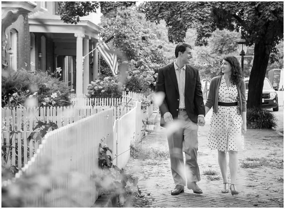 engaged couple walking in Richmond