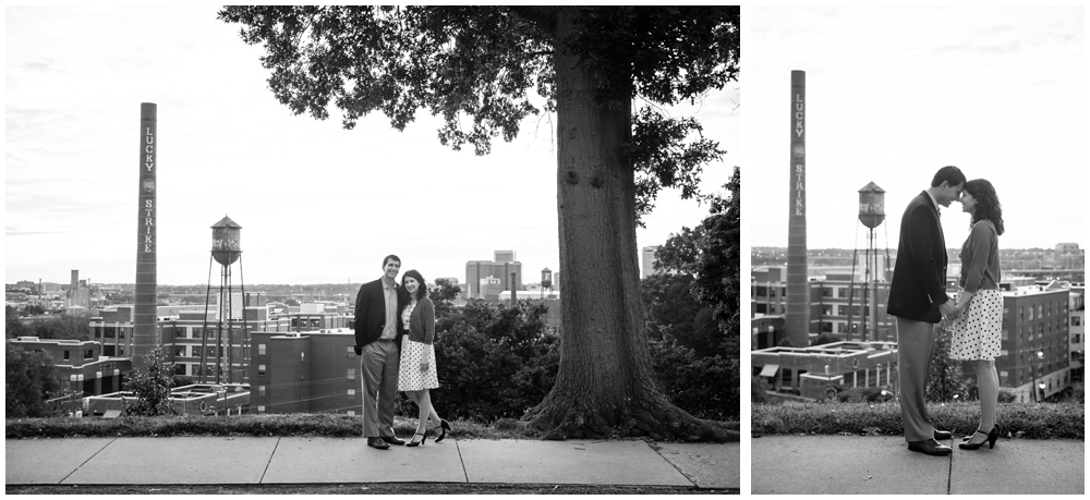 engaged couple at sunset at Libby Hill Park