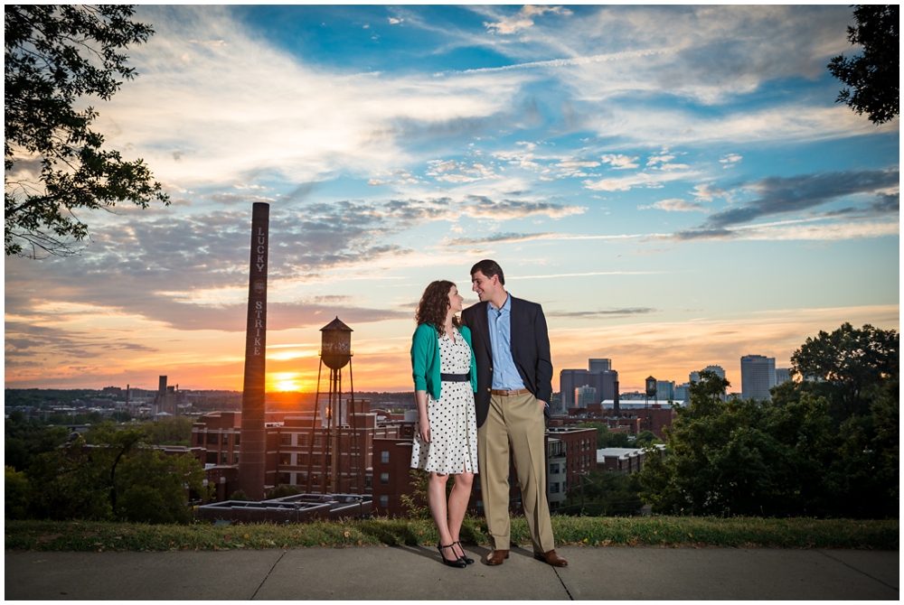 engaged couple at sunset at Libby Hill Park