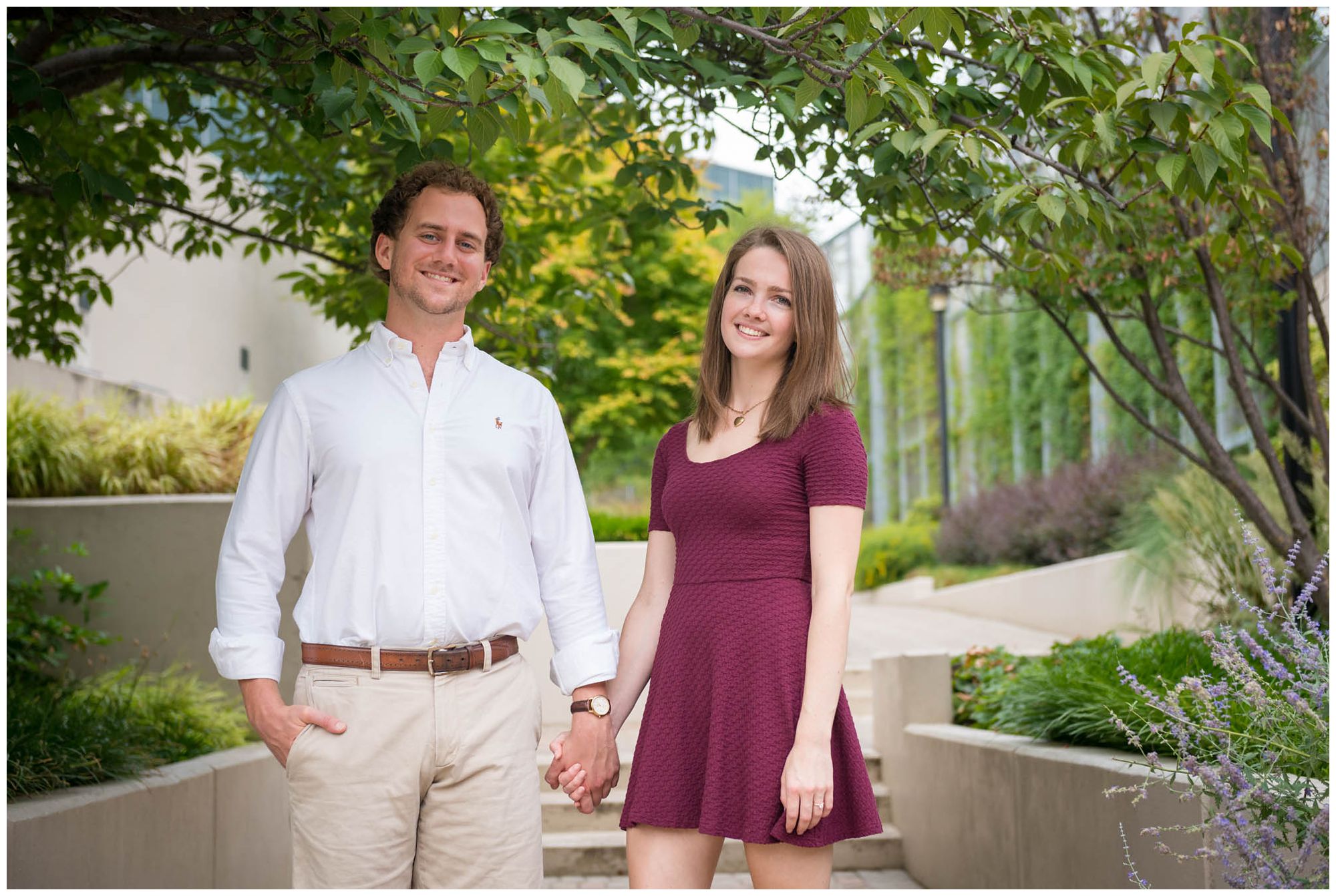 engaged couple in urban park