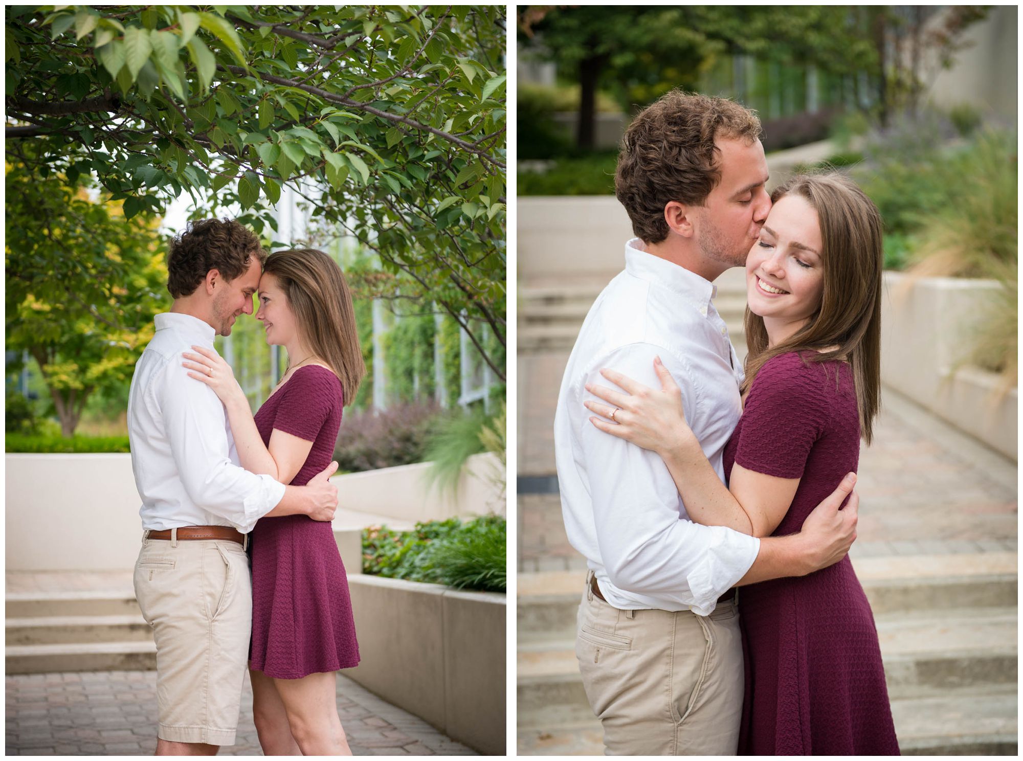 engaged couple in urban park