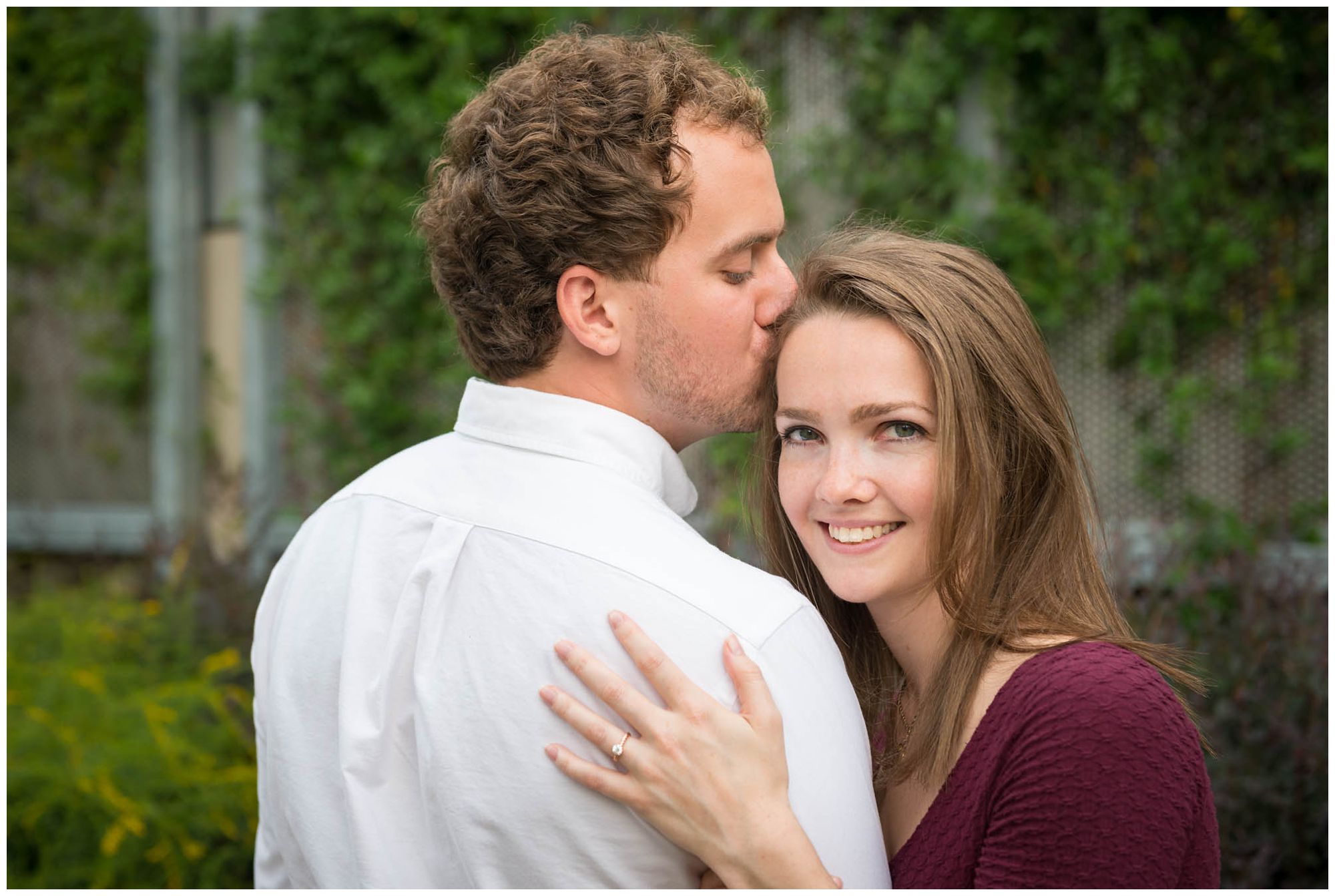 engaged couple in urban park