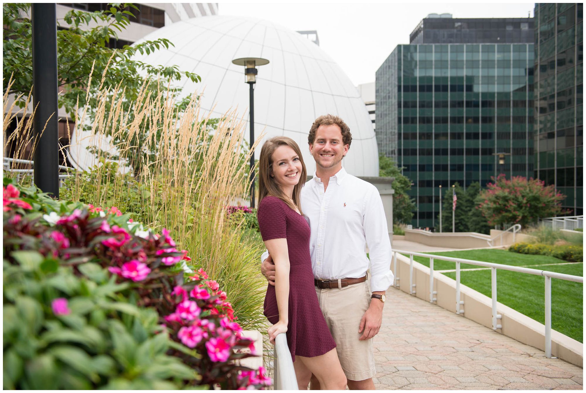 engaged couple in urban park