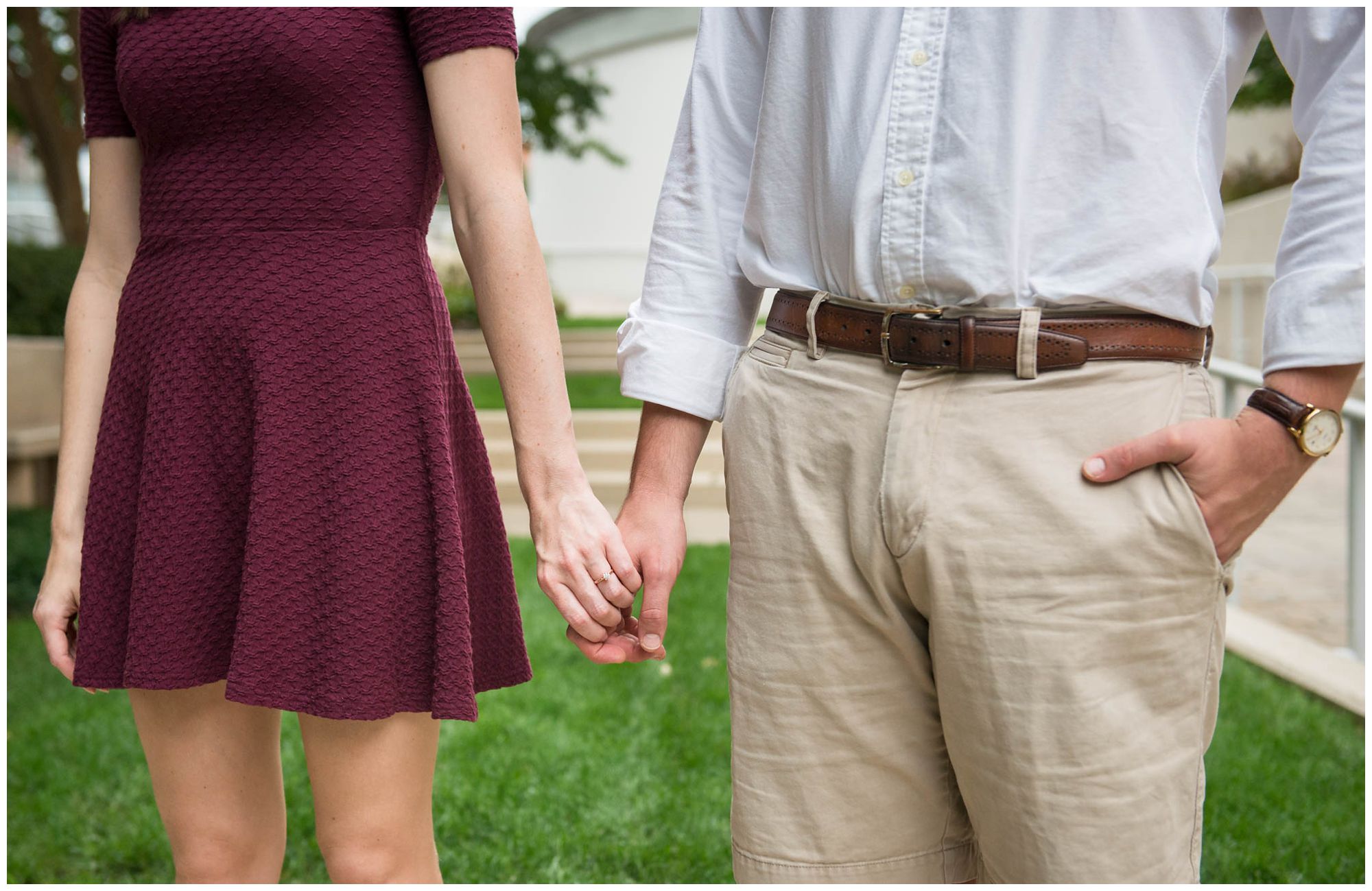 engaged couple in urban park