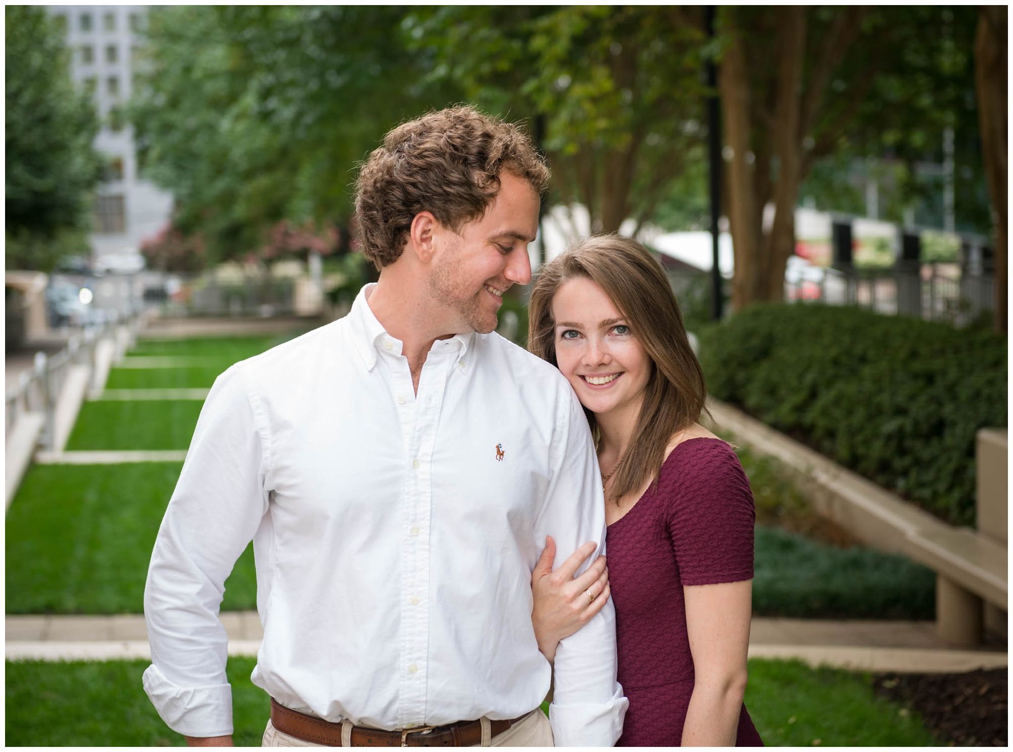 engaged couple in urban park