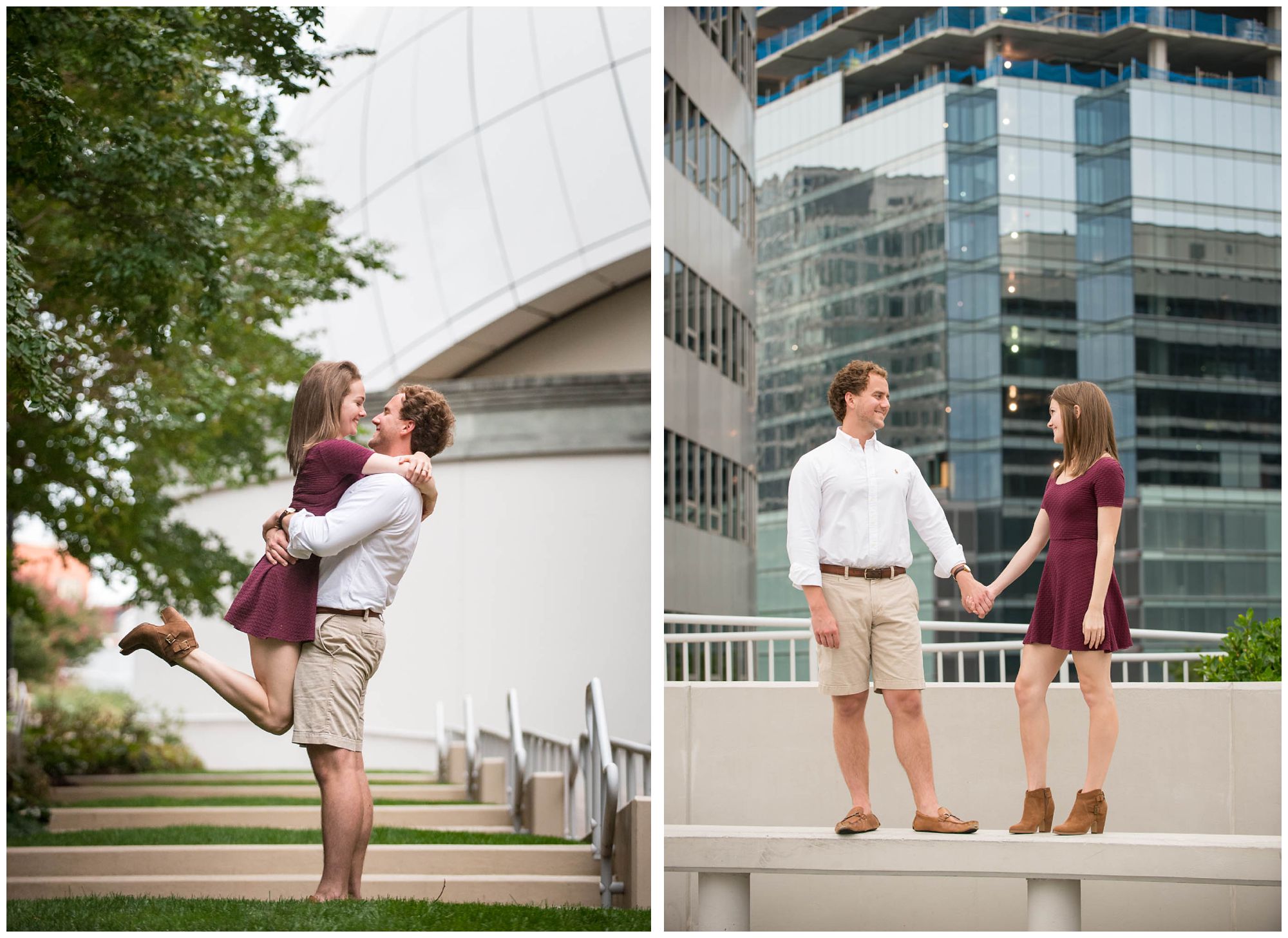 engaged couple in urban park