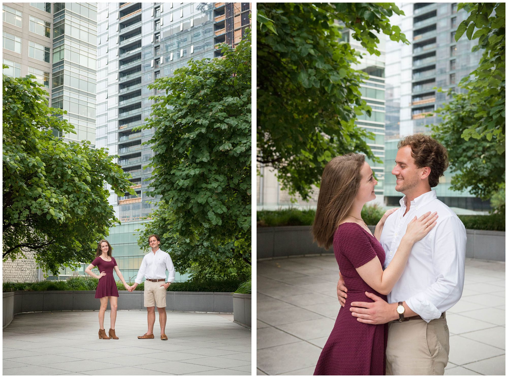 engaged couple in urban park