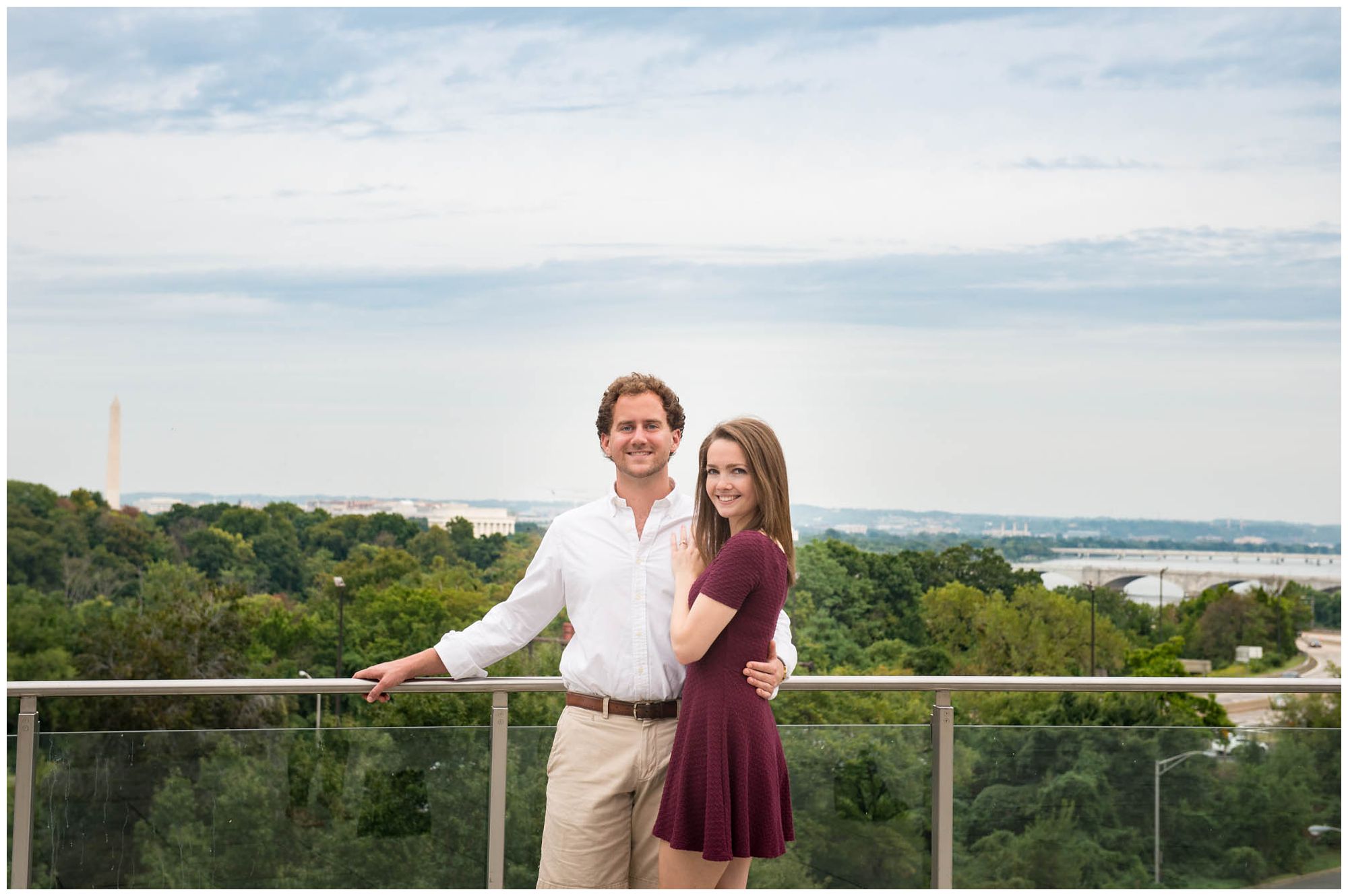 engaged couple overlooking Washington DC