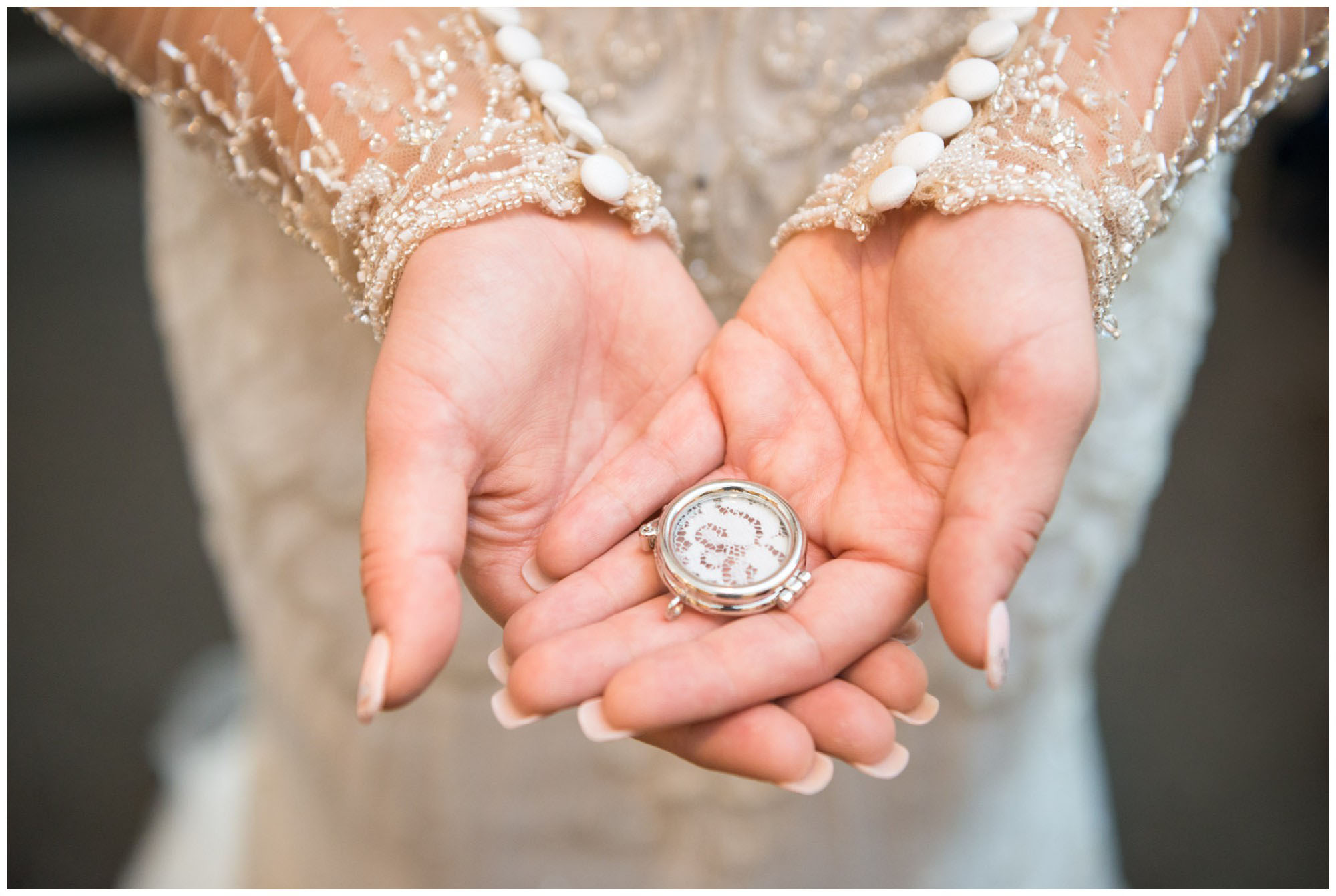 lace from bride's mother's wedding dress in locket