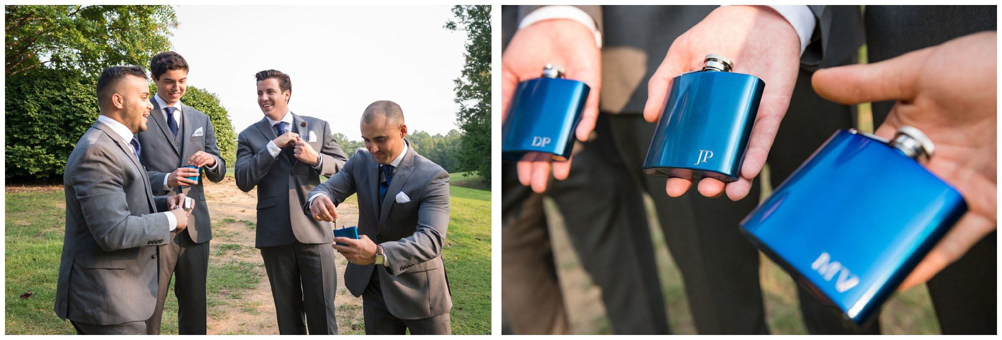 groomsmen toasting with flasks