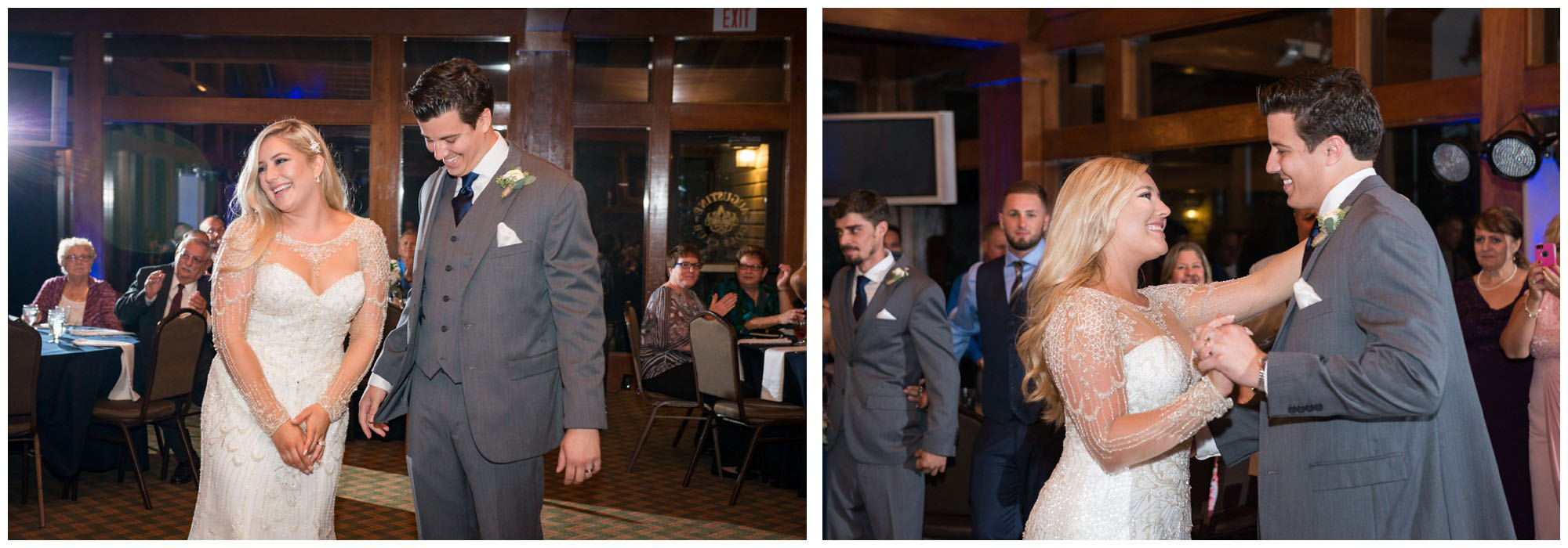 bride and groom entering reception