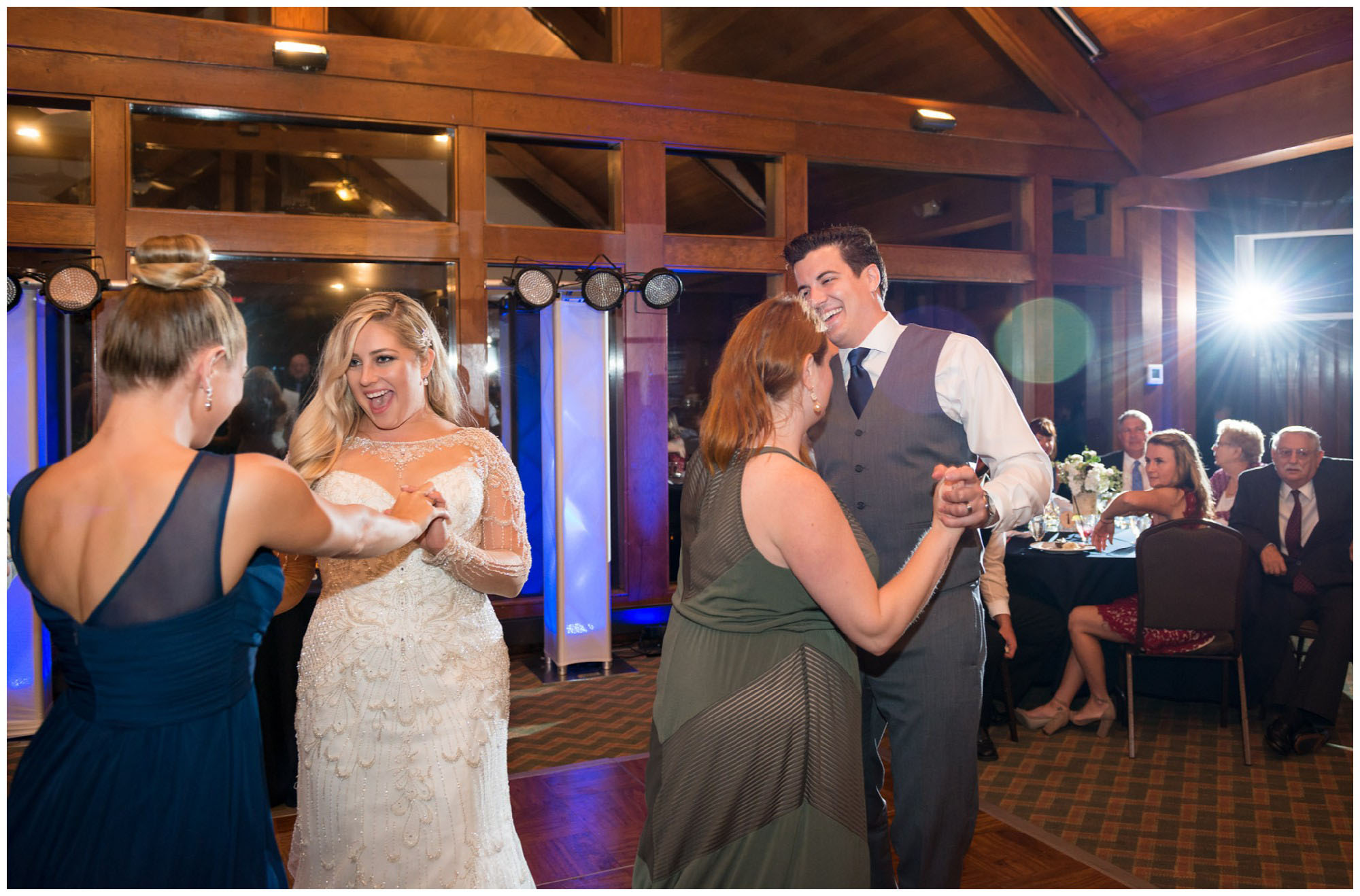 bride and groom dancing during wedding reception