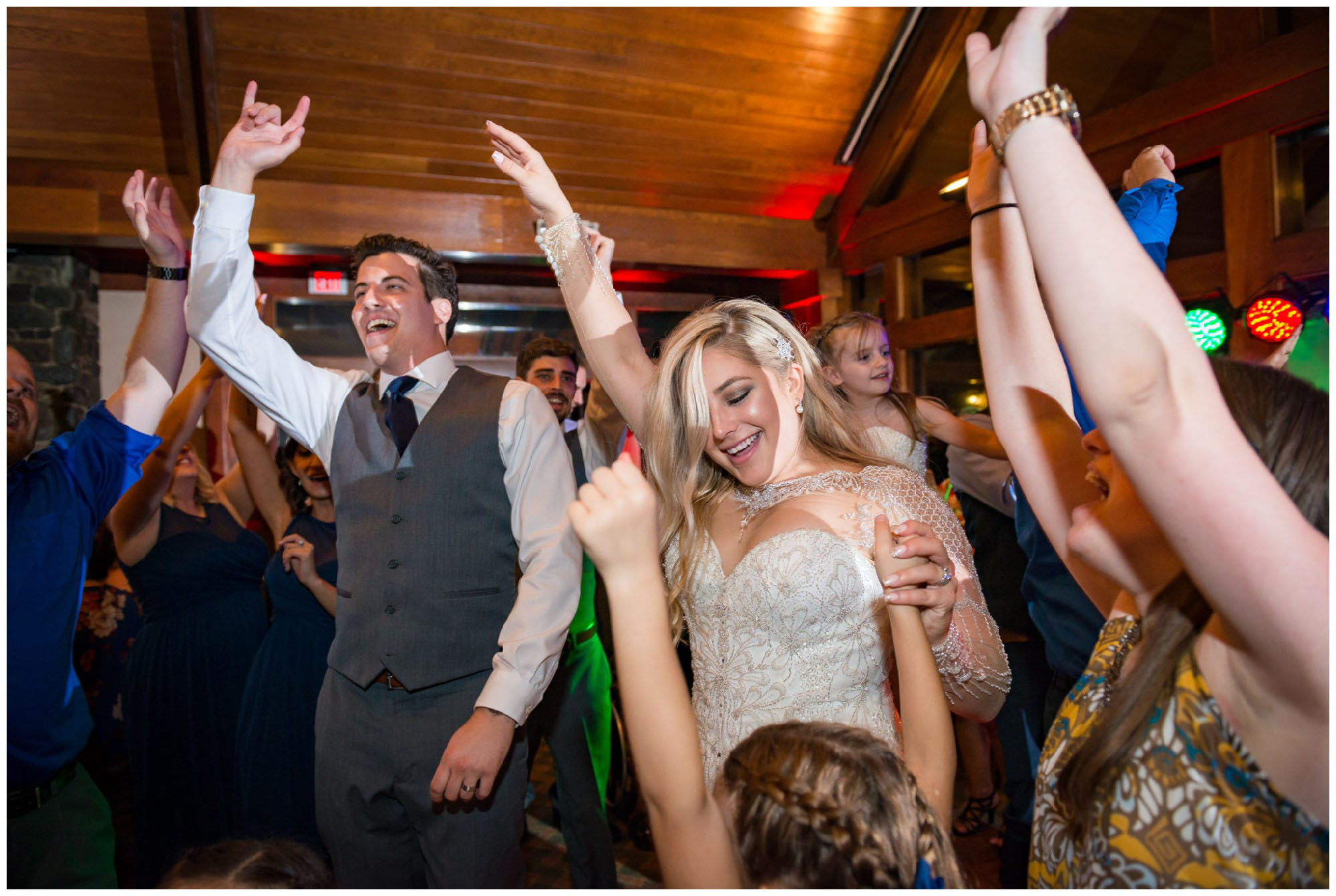 bride and groom dancing during wedding reception