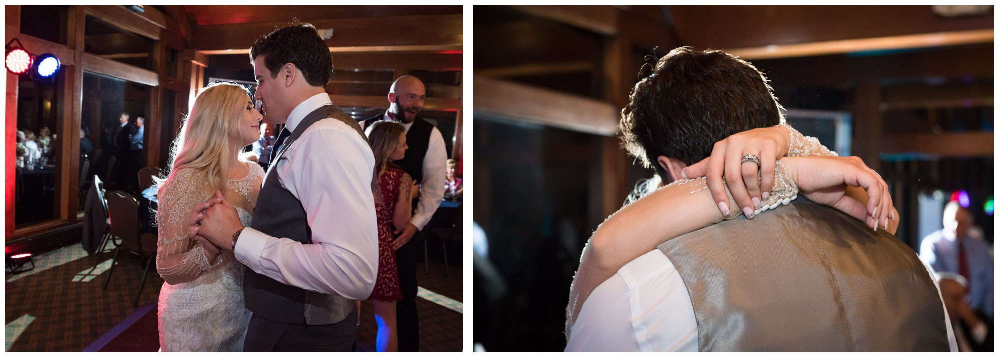 bride and groom dancing during wedding reception