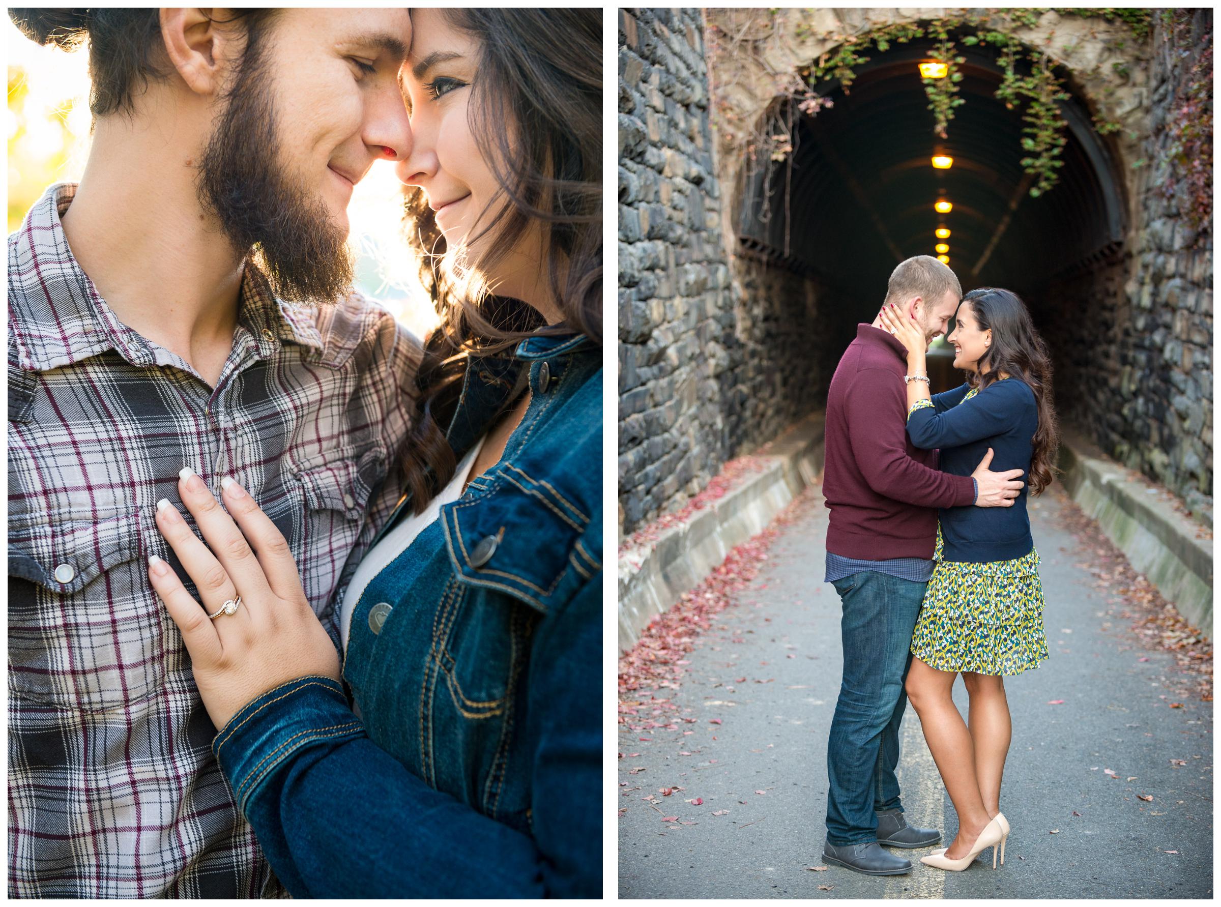 engaged couple near tunnel in Alexandria Virginia