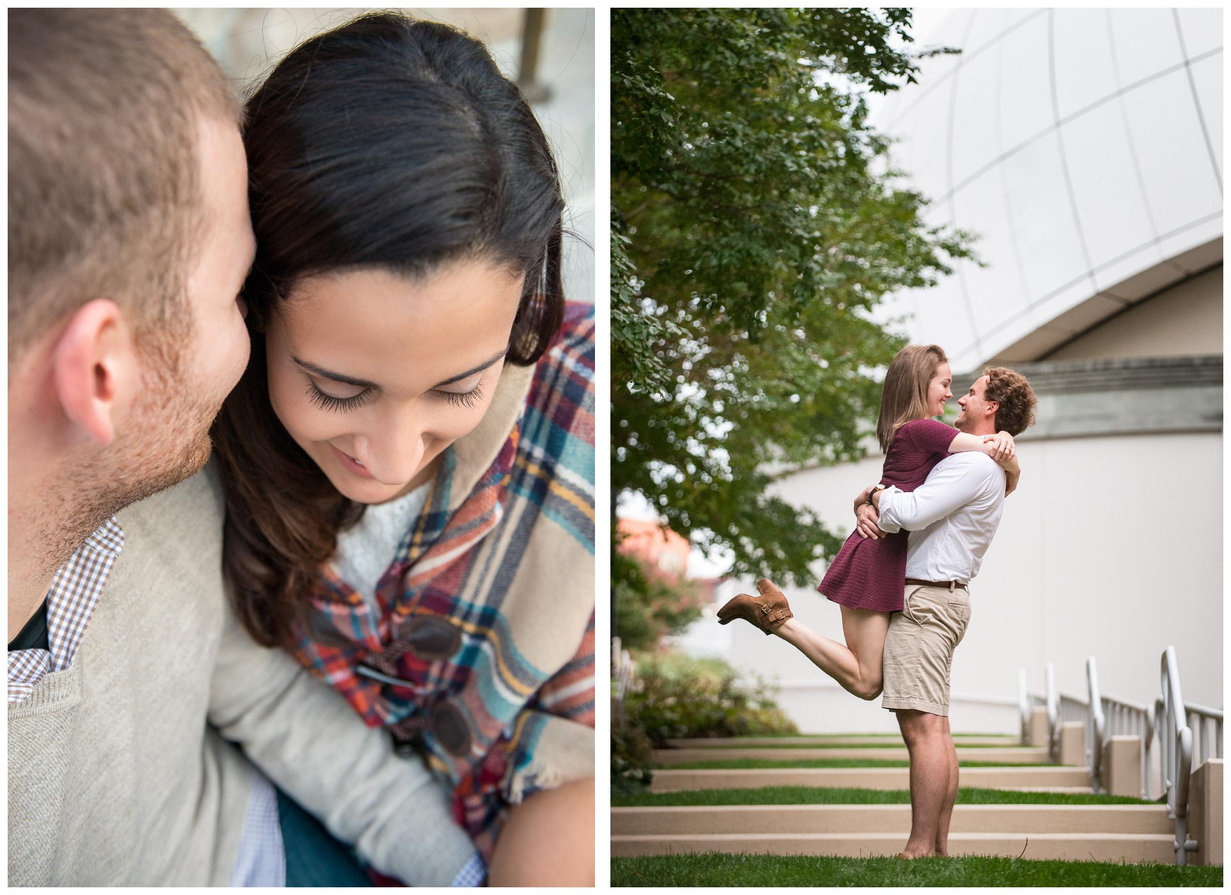 boy lifting girl during engagement photos