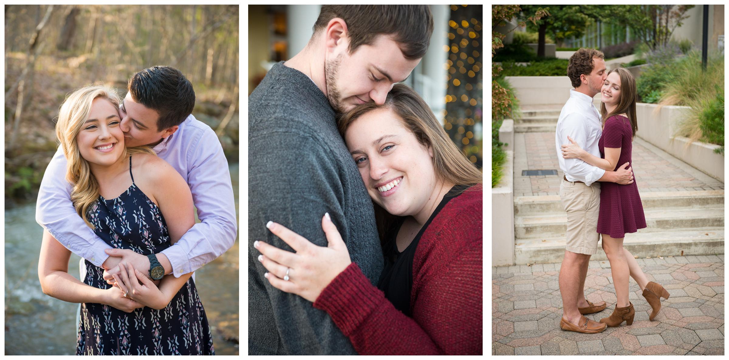 engaged couples embracing