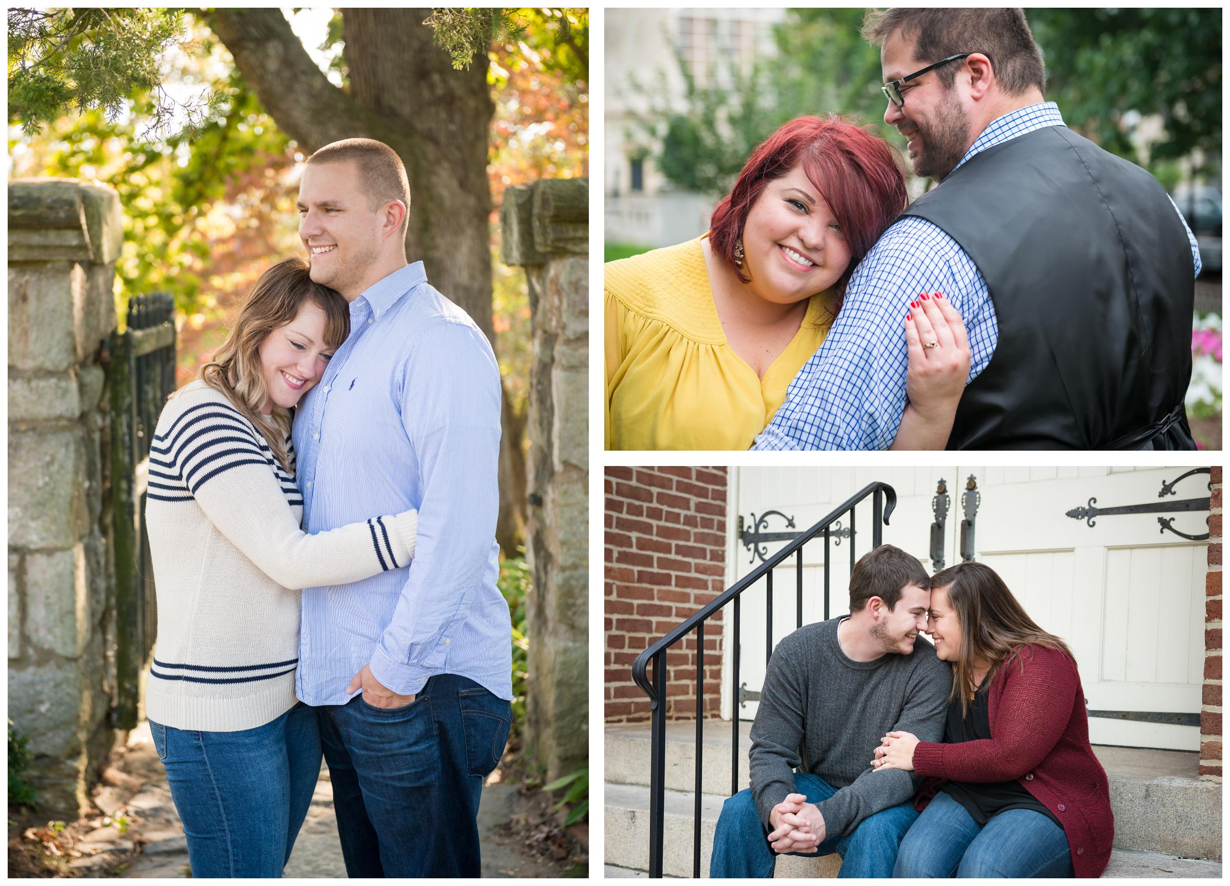 engaged couples embracing