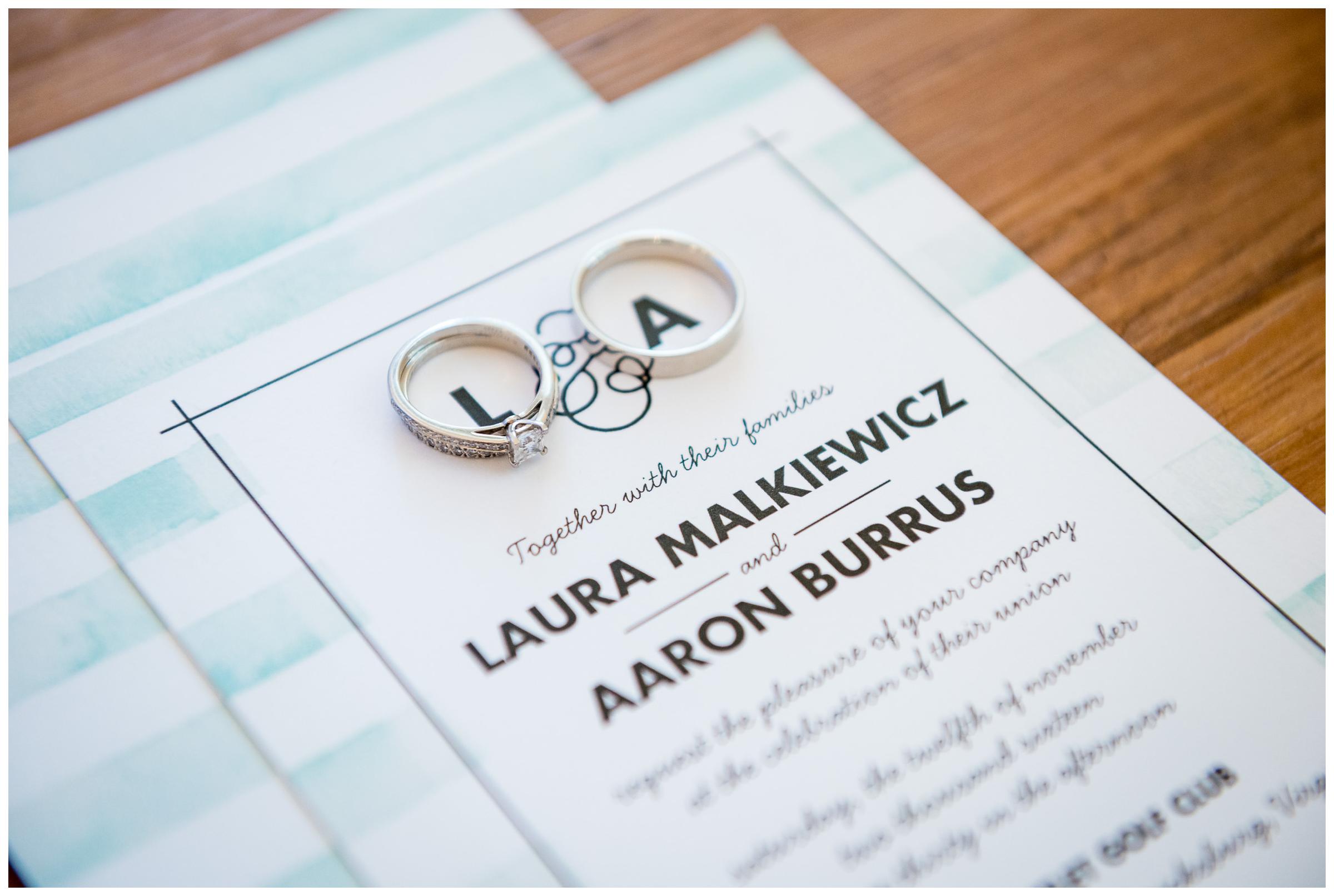 wedding rings on wedding invitation