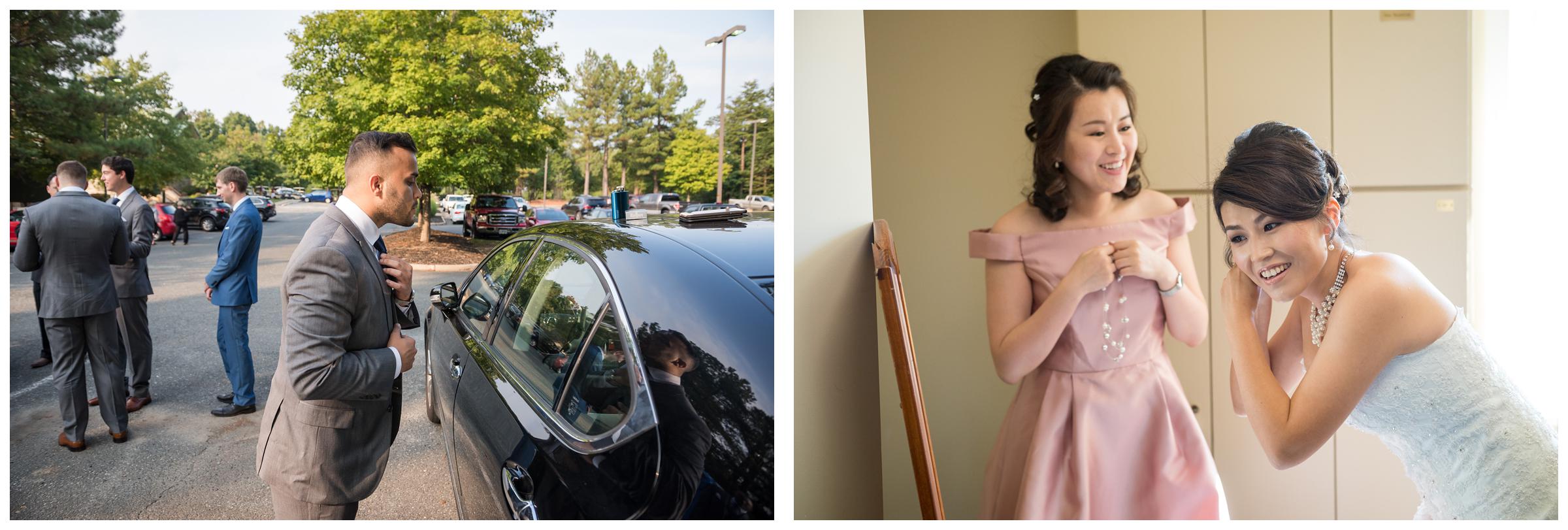 bridal party getting ready before ceremony