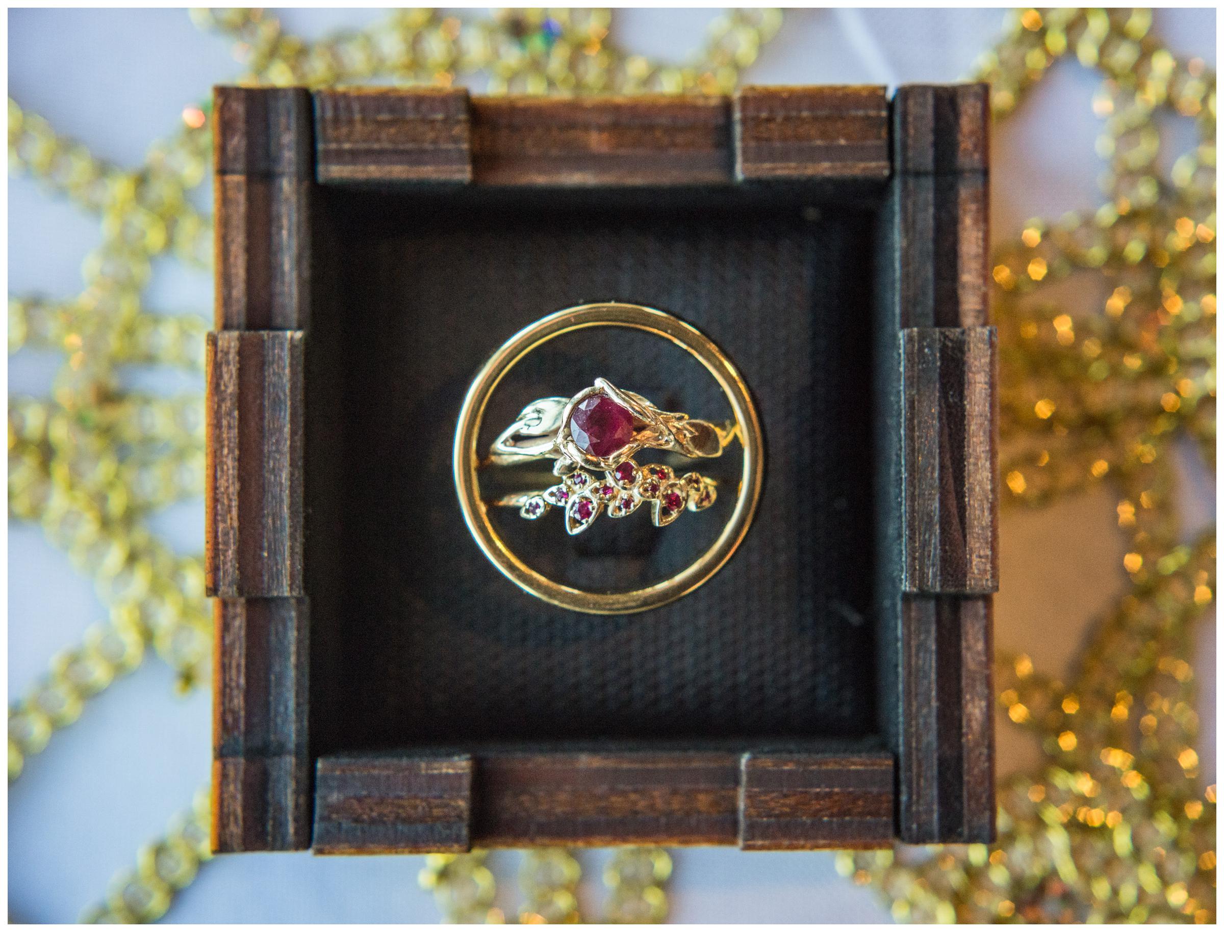 wedding rings in wooden box