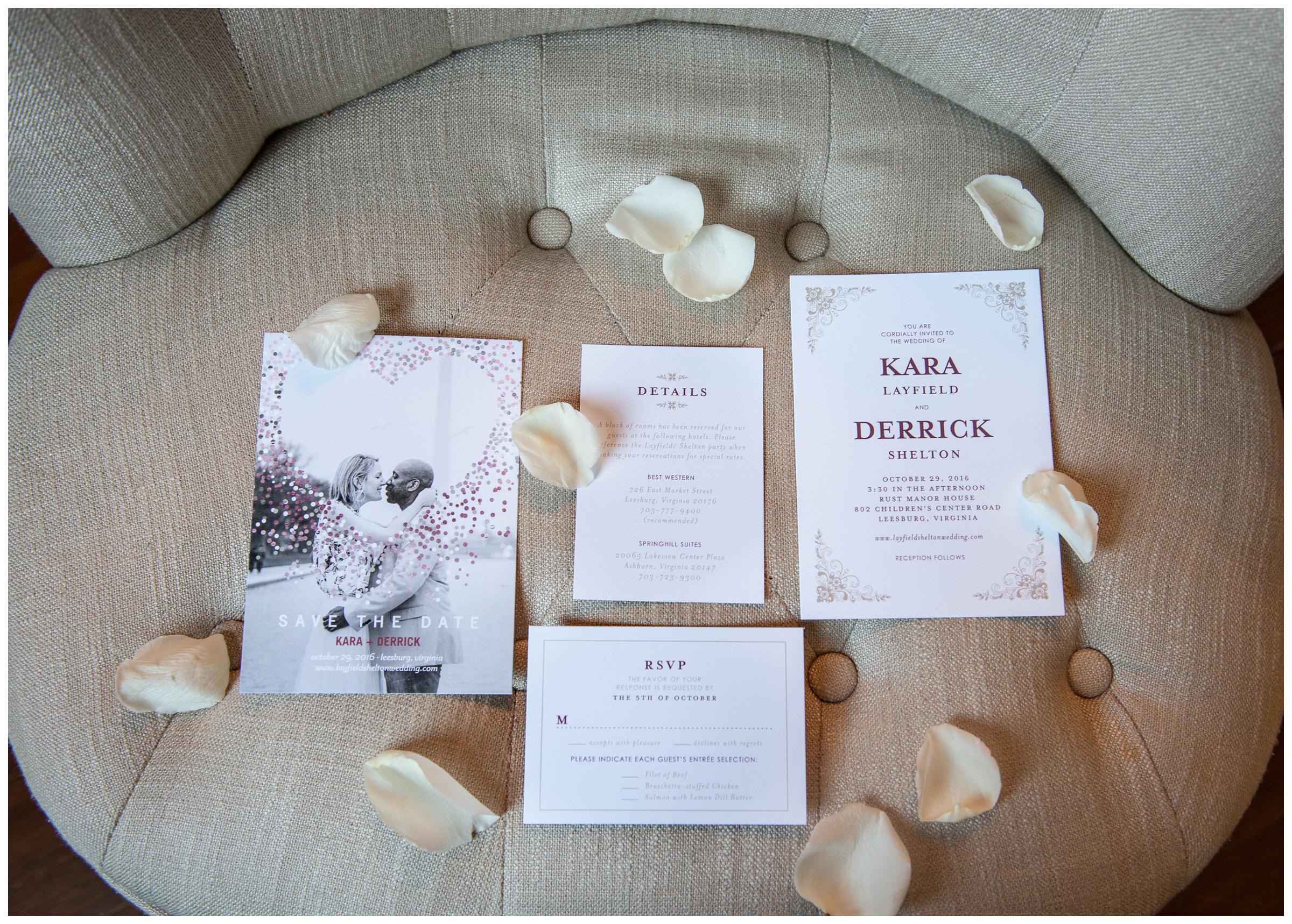 wedding invitations with flower petals