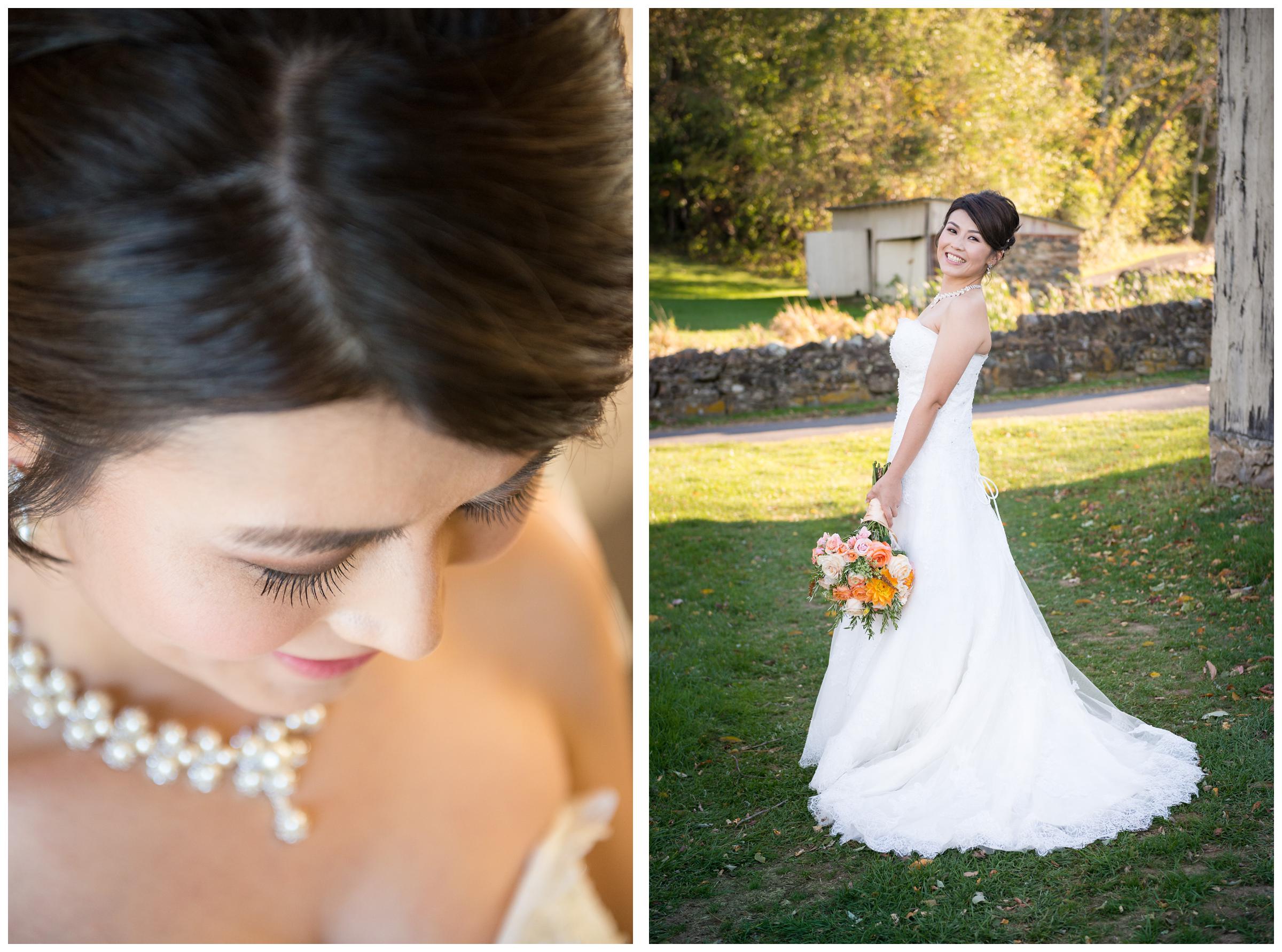 bride's makeup and portrait in wedding dress