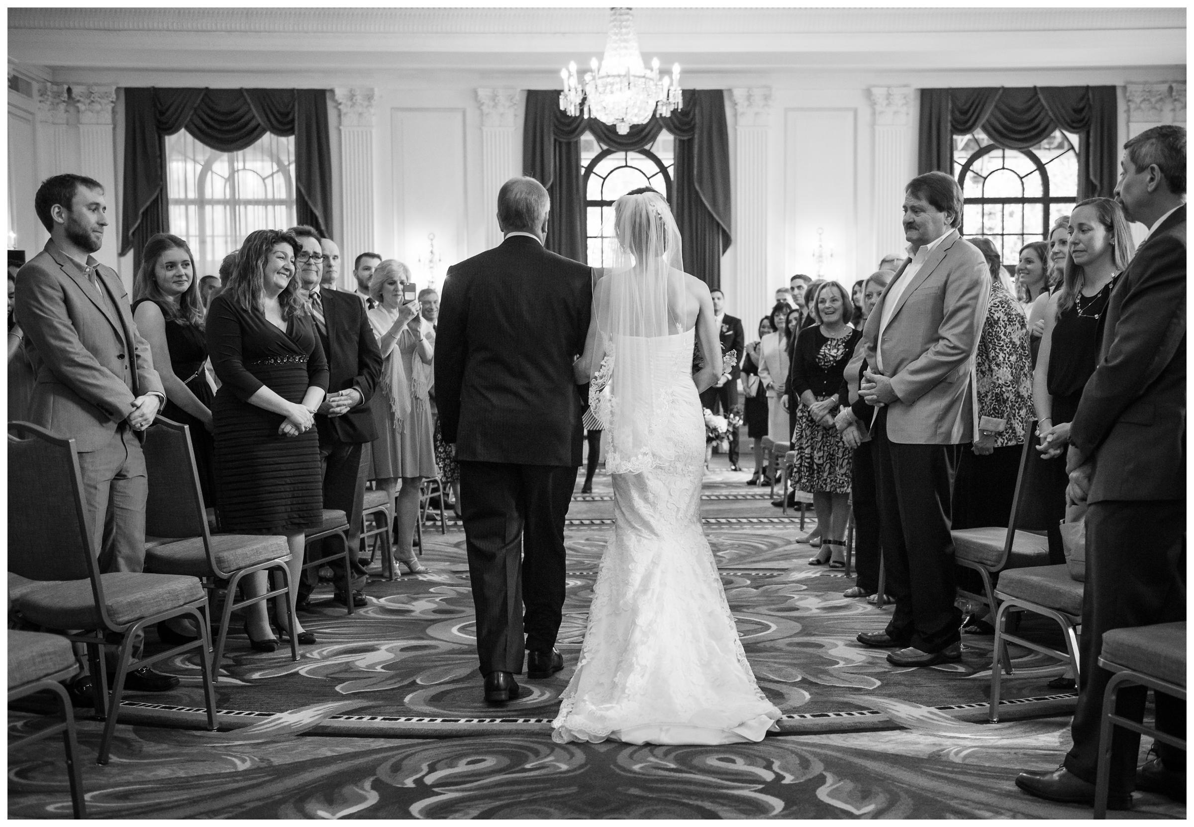 bride entering wedding ceremony at Omni Shoreham Hotel in Washington, D.C.