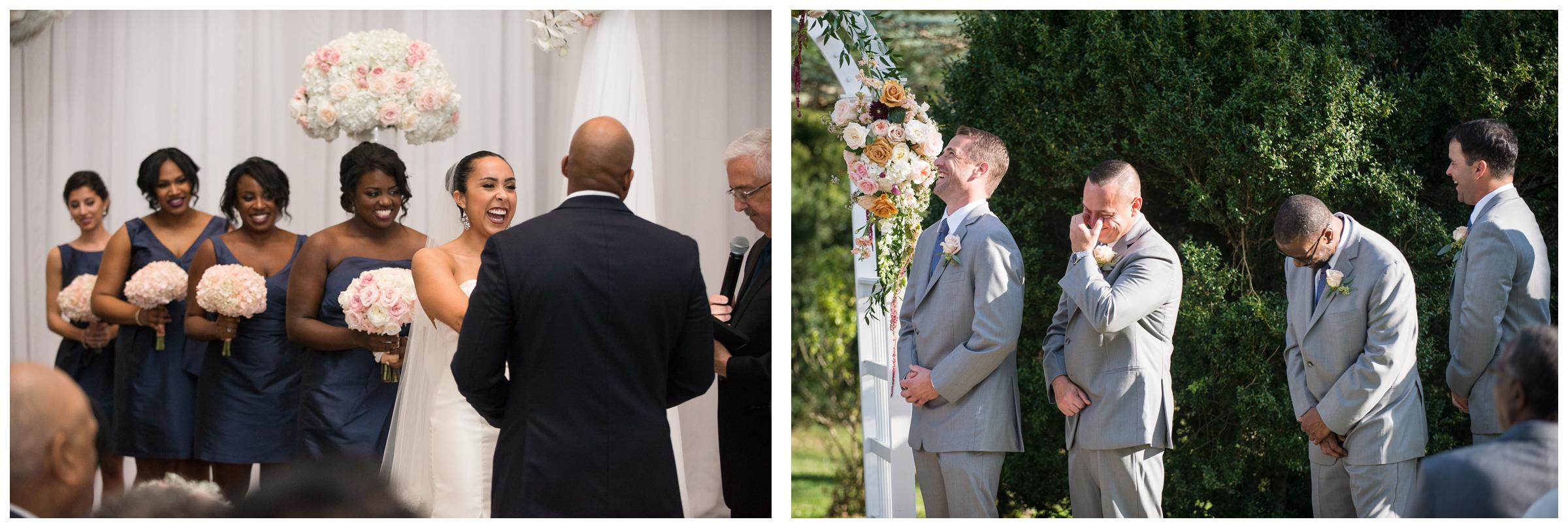 bridal party laughing during wedding ceremony