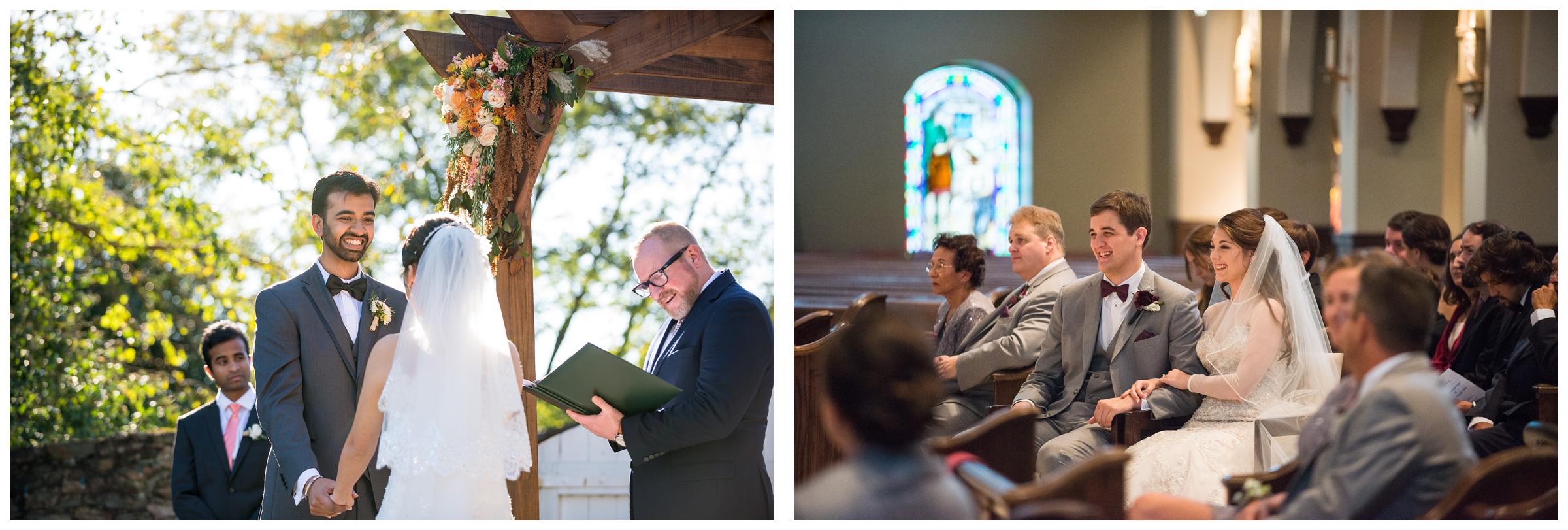 laughter during outdoor and church wedding ceremonies