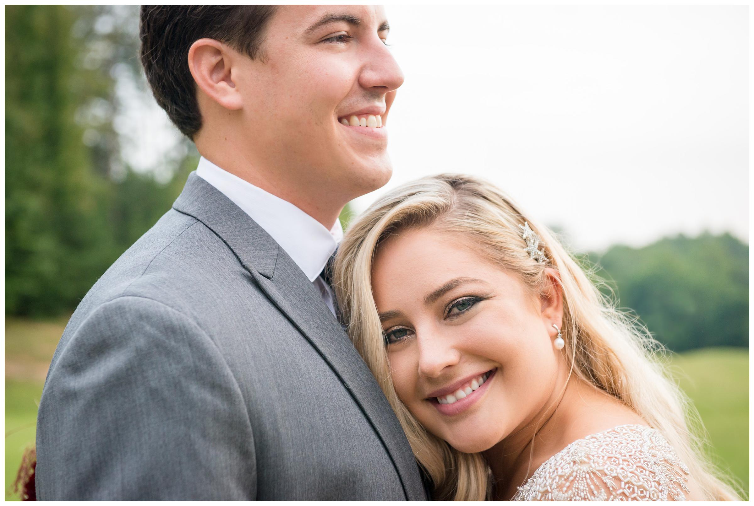 closeup of bride and groom on wedding day