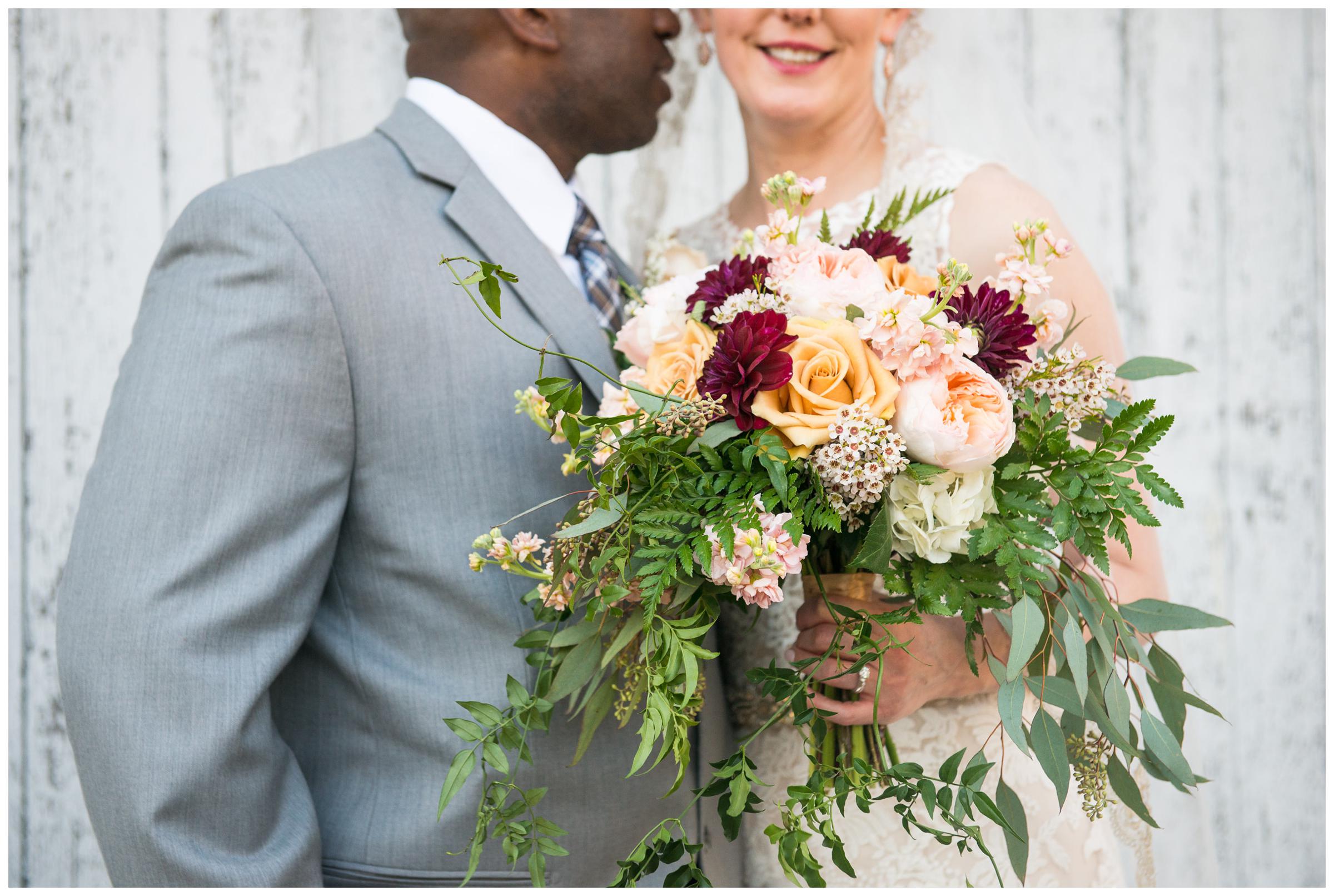 bride and groom with bridal bouquet