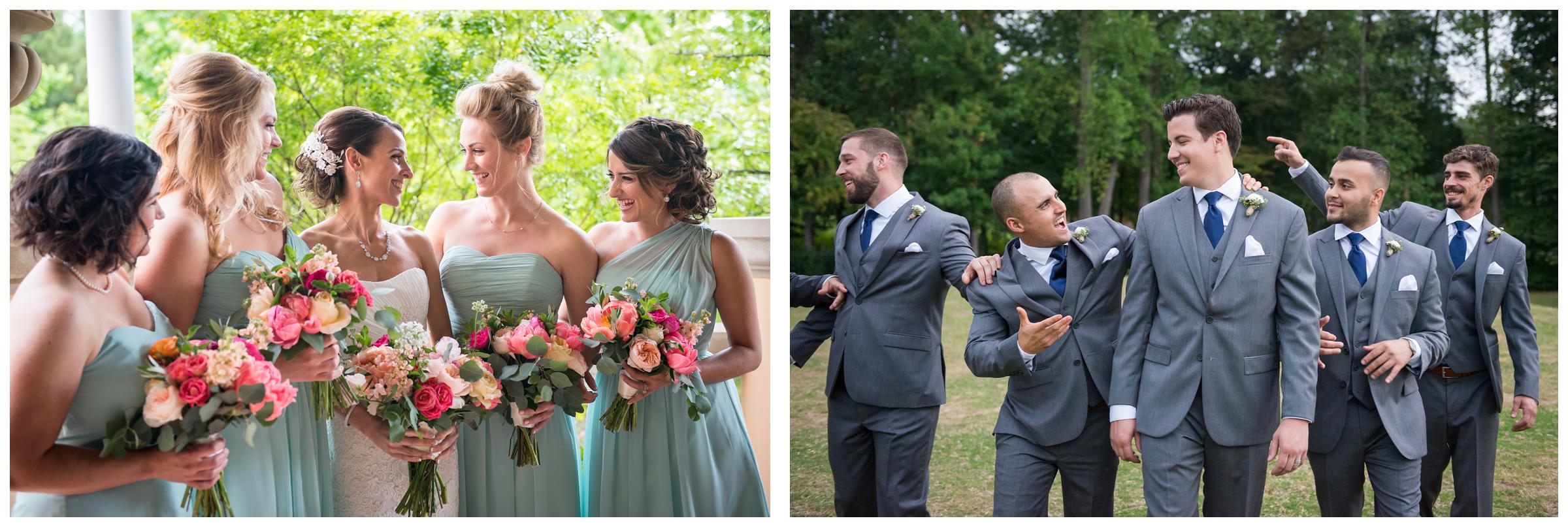 bridesmaids and groomsmen laughing