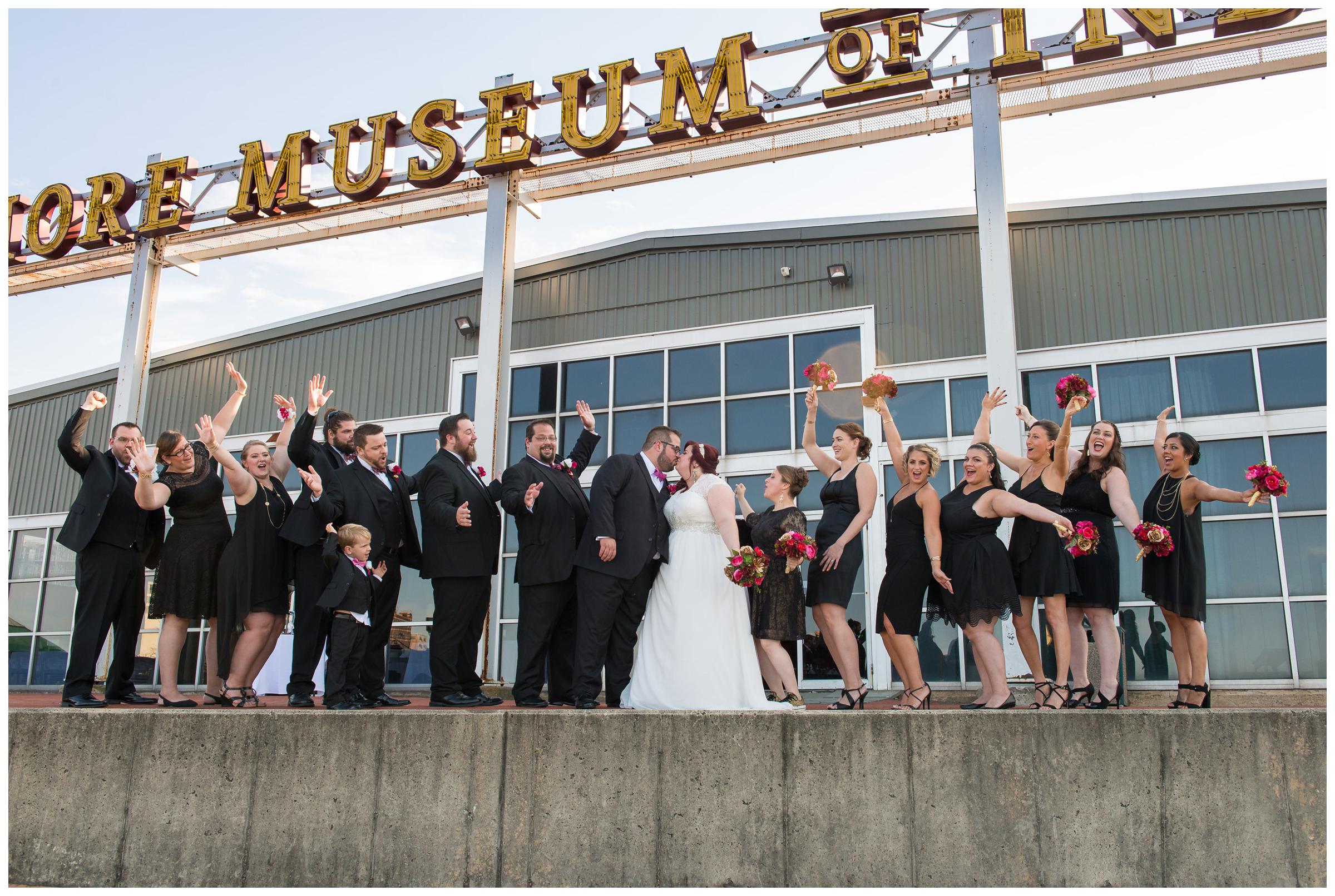 bridal party in front of Baltimore Museum of Industry