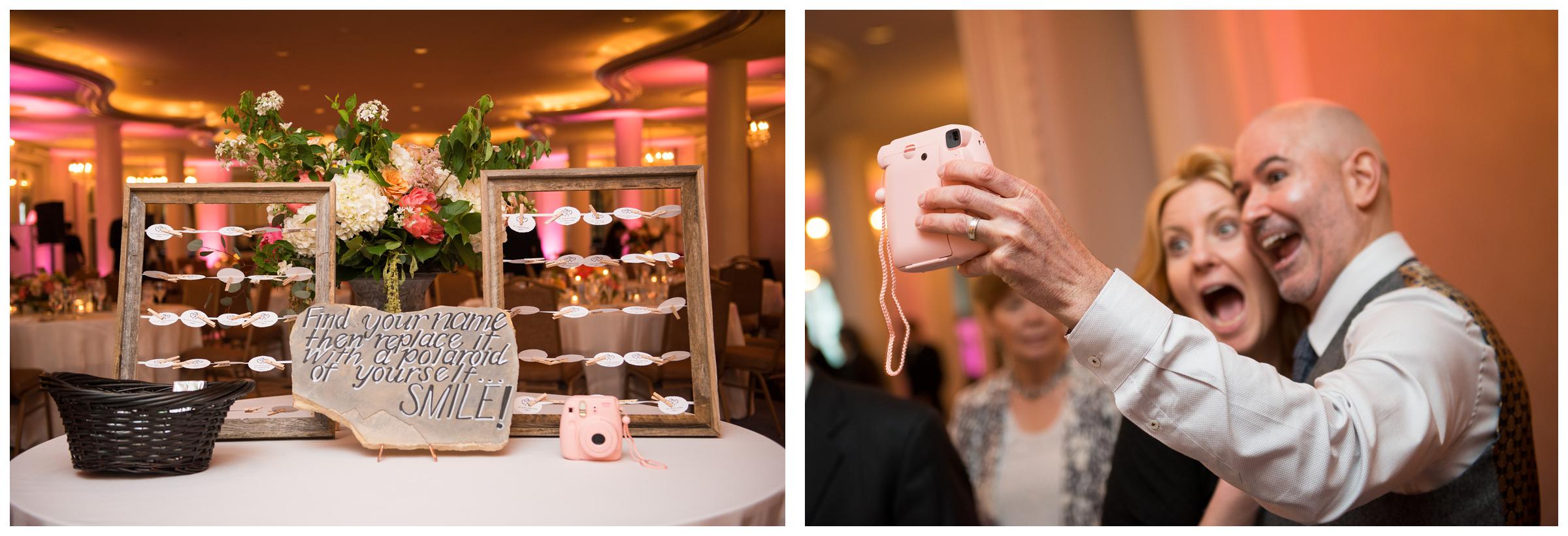 guests take polaroids during wedding reception