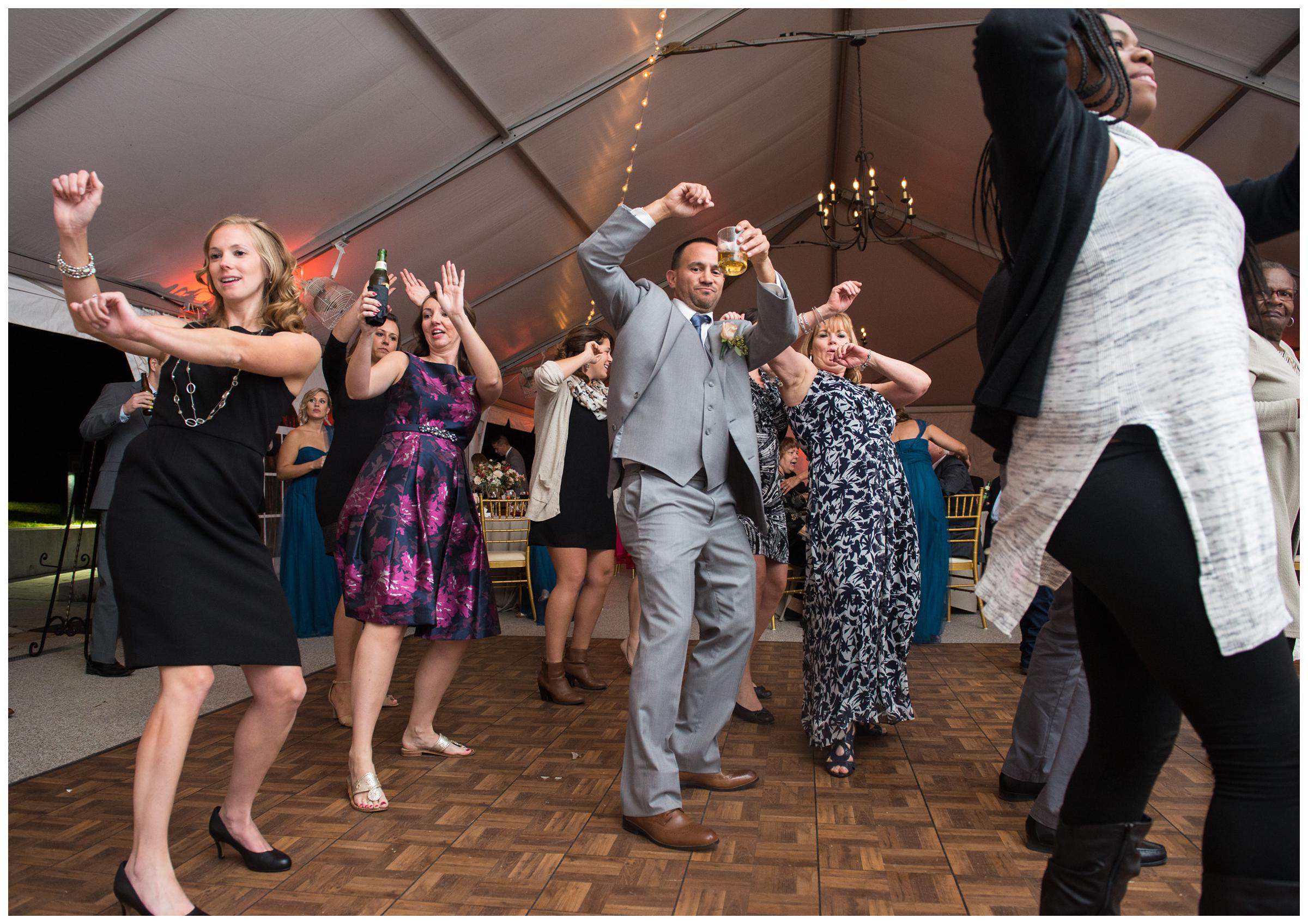 guests dancing during wedding reception at Rust Manor in Leesburg, Virginia