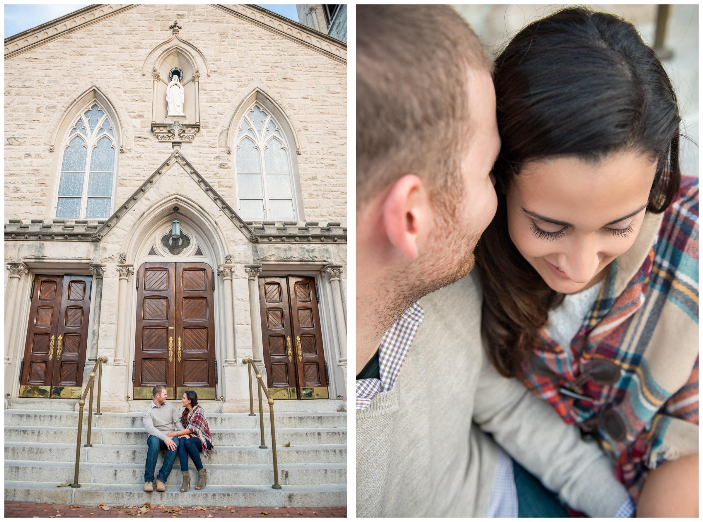 engagement photos near church in Old Town Alexandria, Virginia