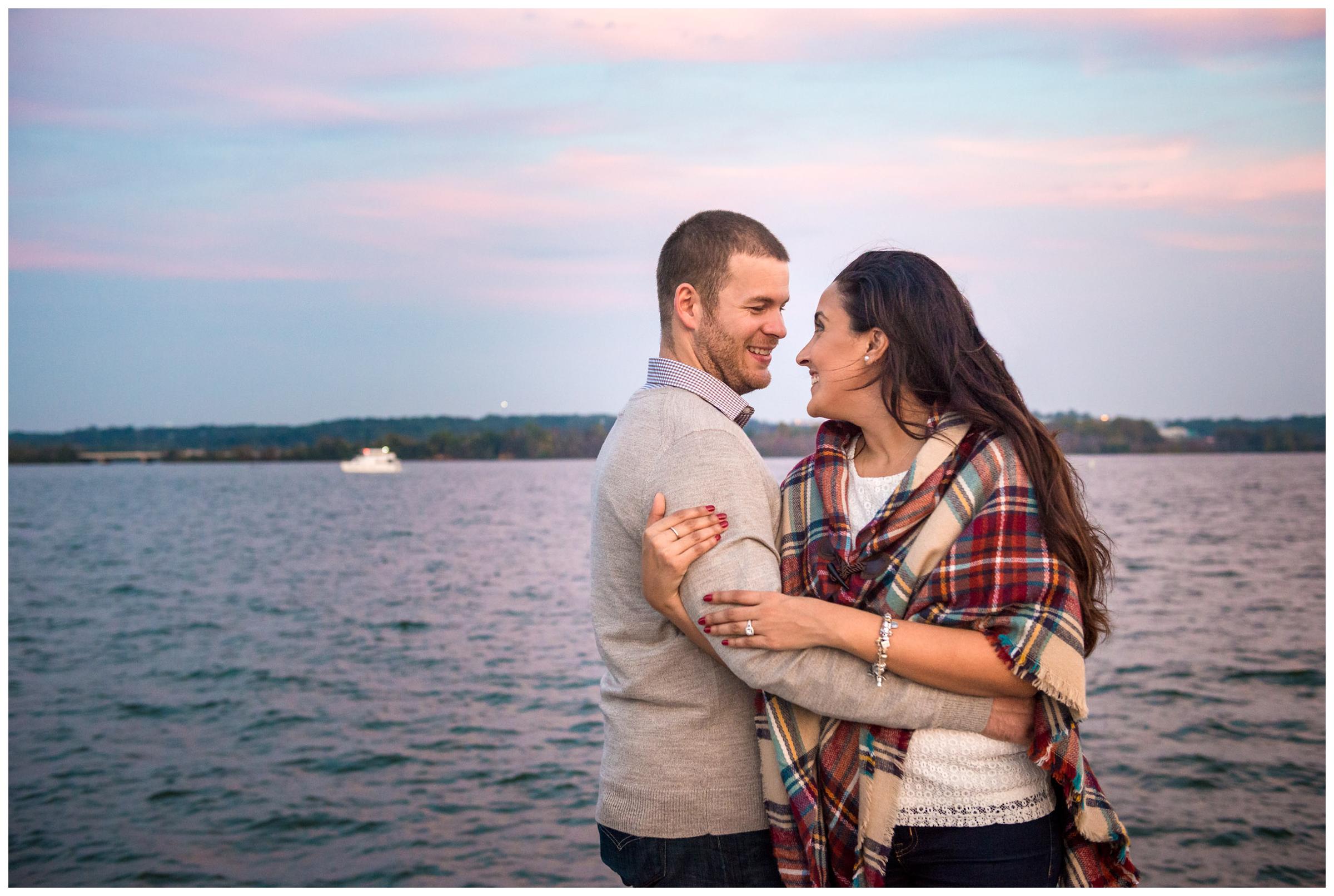 engagement photos on Potomac River at sunset in Old Town Alexandria, Virginia