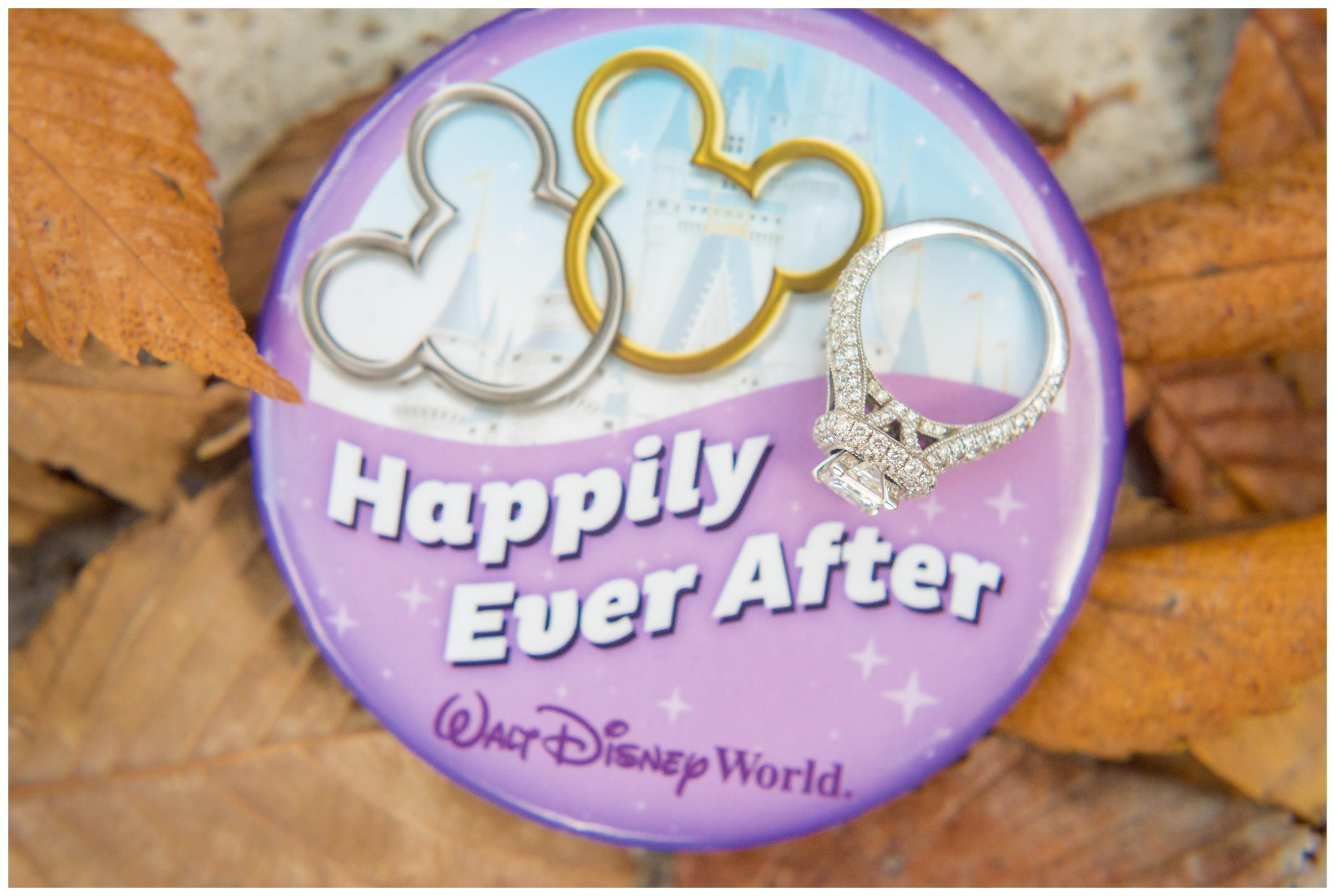 engagement ring with Happily Ever After button from Walt Disney World