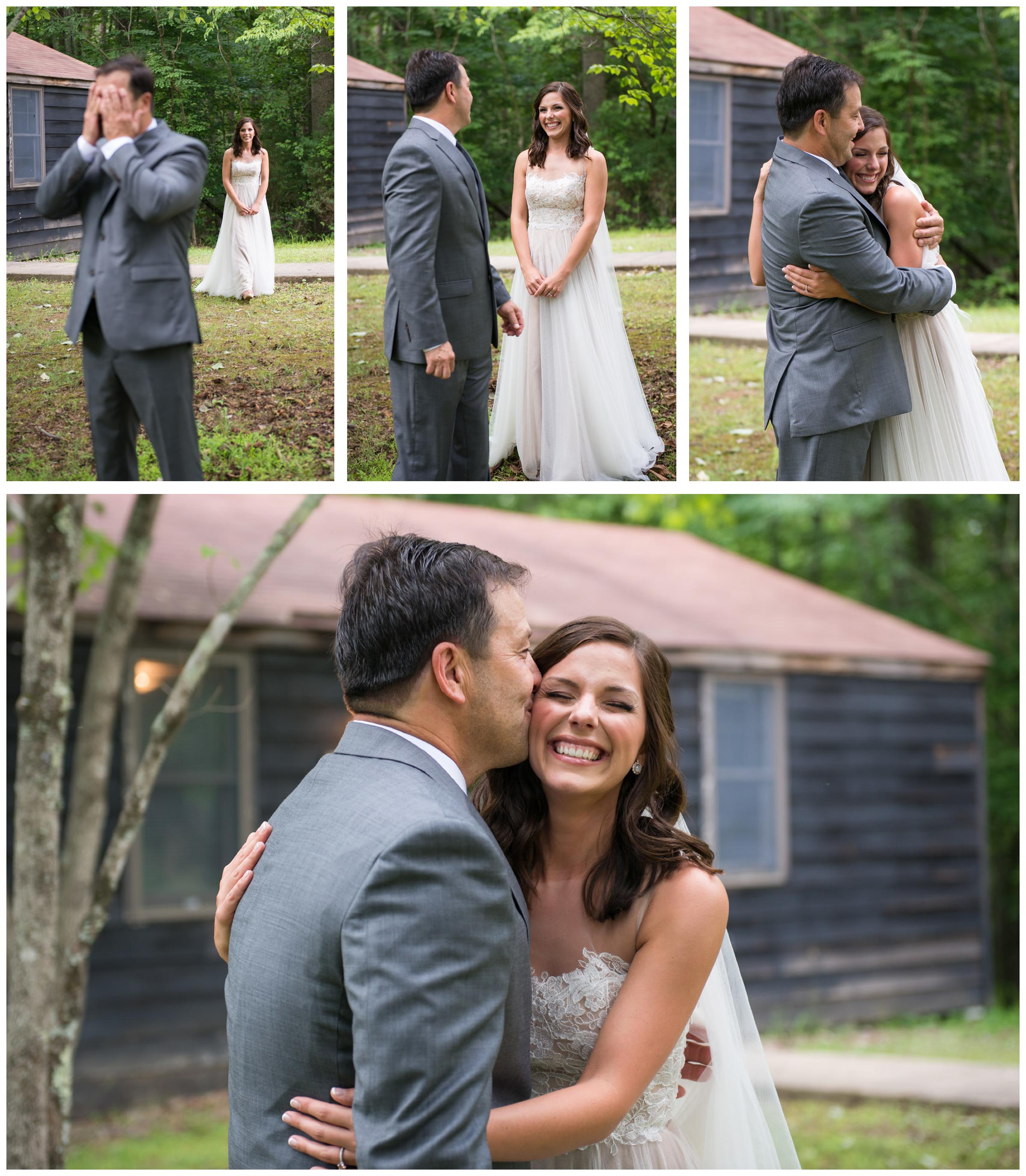 bride doing first look with father on wedding day