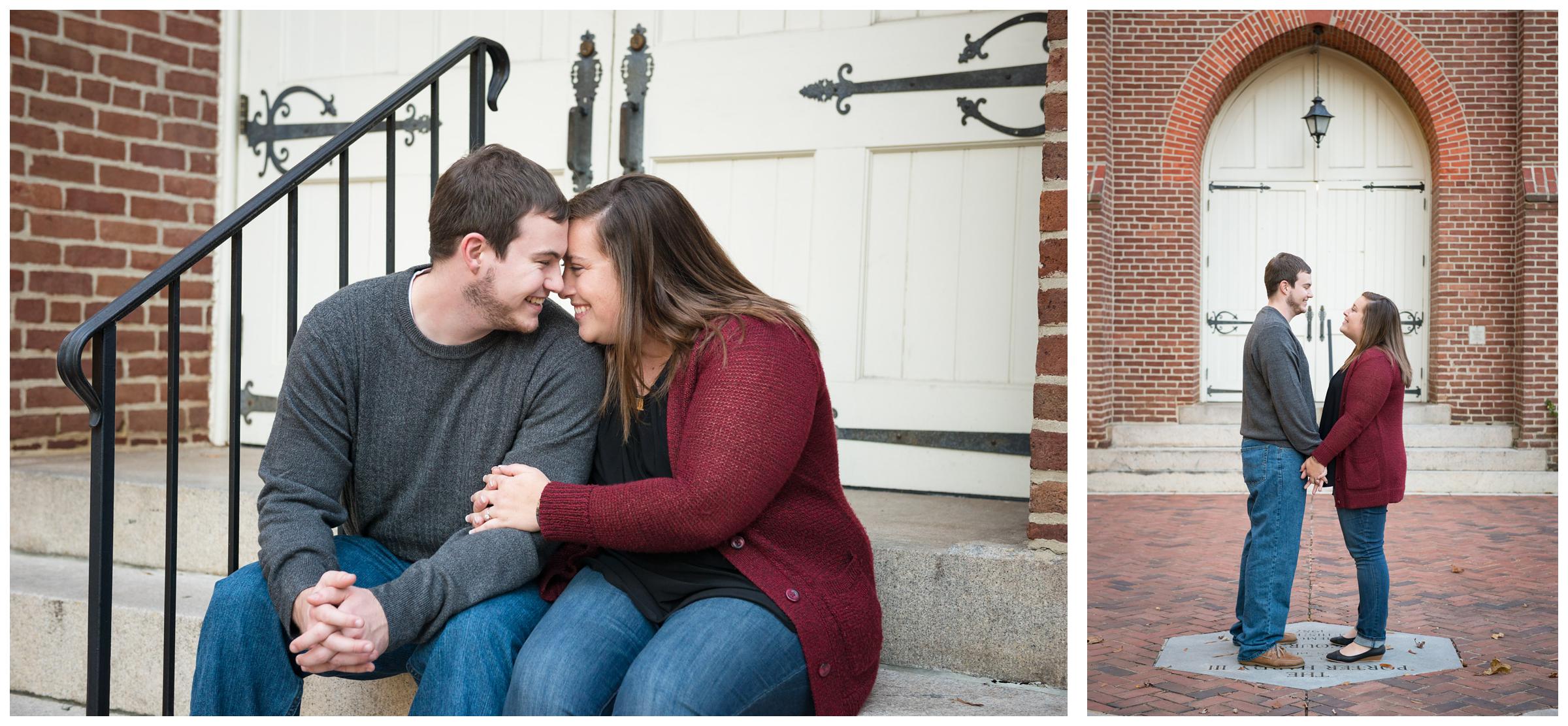 Engagement photos on the campus of Randolph-Macon College in Ashland, Virginia.