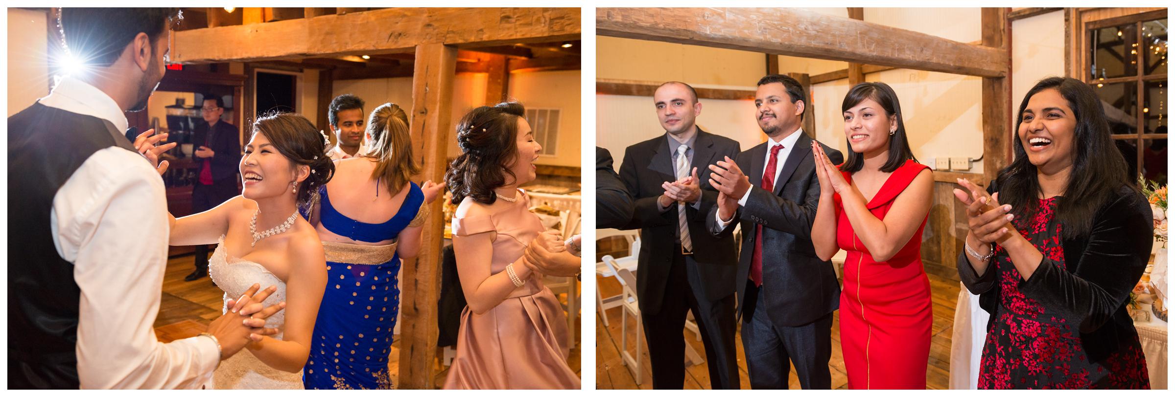 Bride and groom dancing during their rustic barn wedding reception in Northern Virginia.