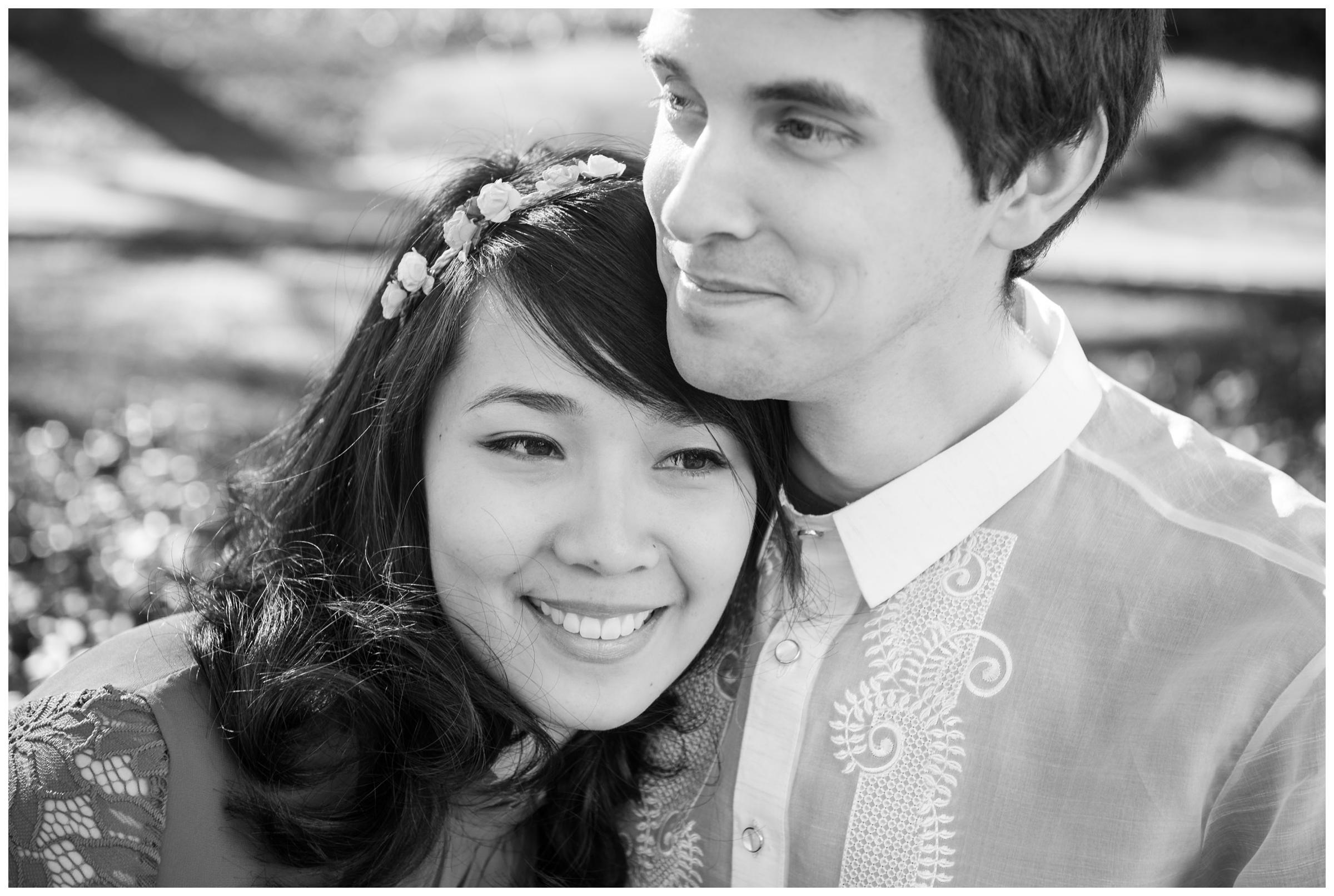 bride and groom smiling on wedding day