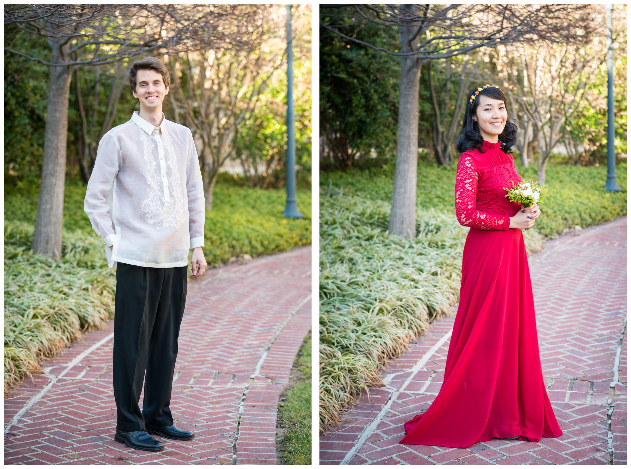 Filipino bride in red gown and groom in Filipino Barong Tagalog