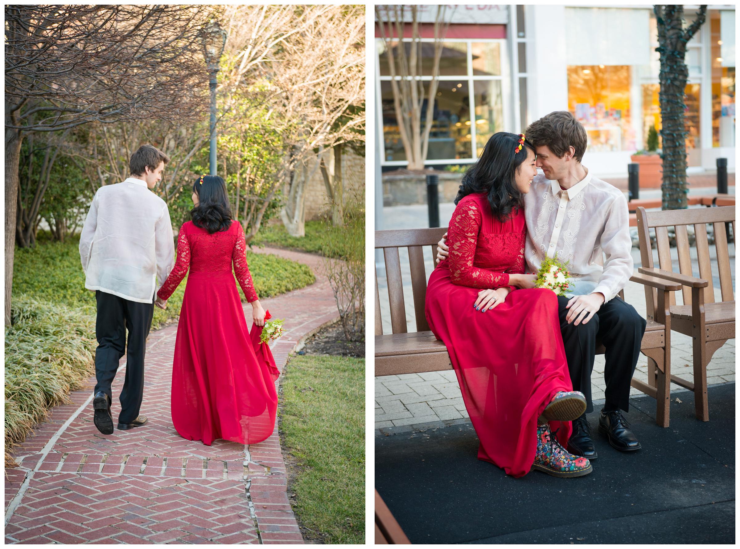 bride and groom walking and laughing on wedding day