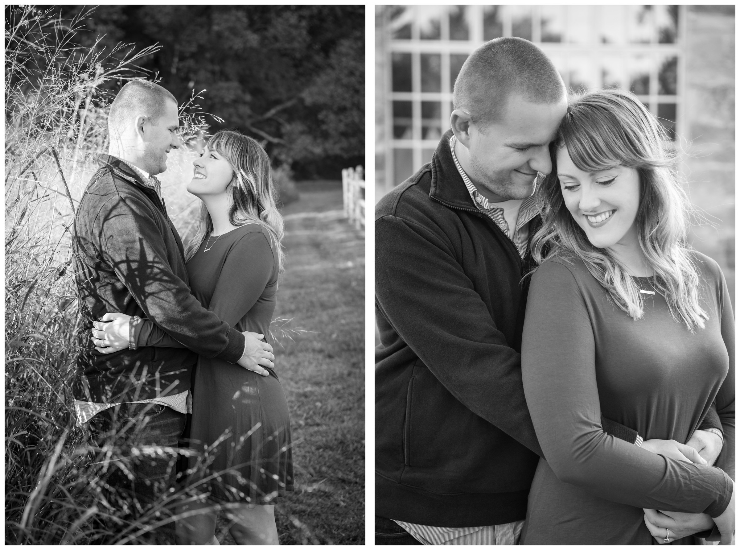 engaged couple embracing during photo session at Belmont in Fredericksburg