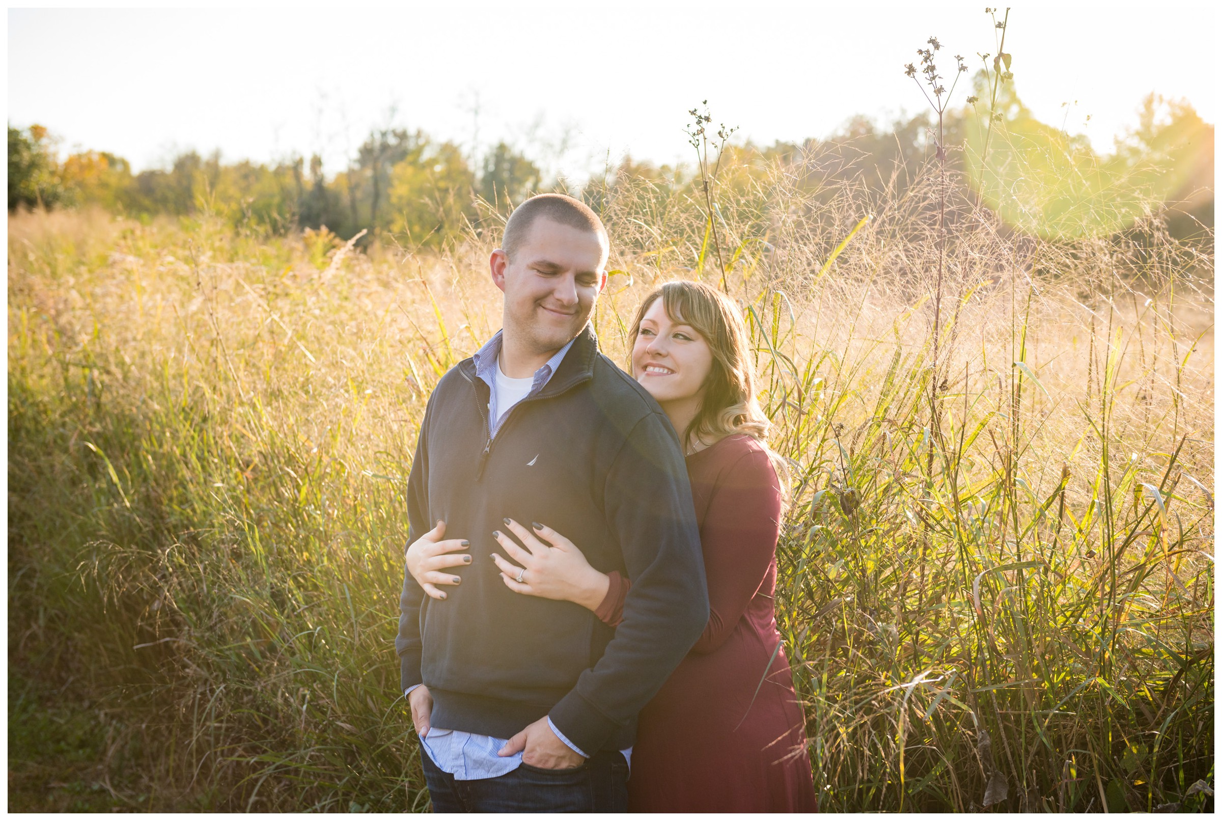 engagement photos in field at sunset in Fredericksburg, Virginia