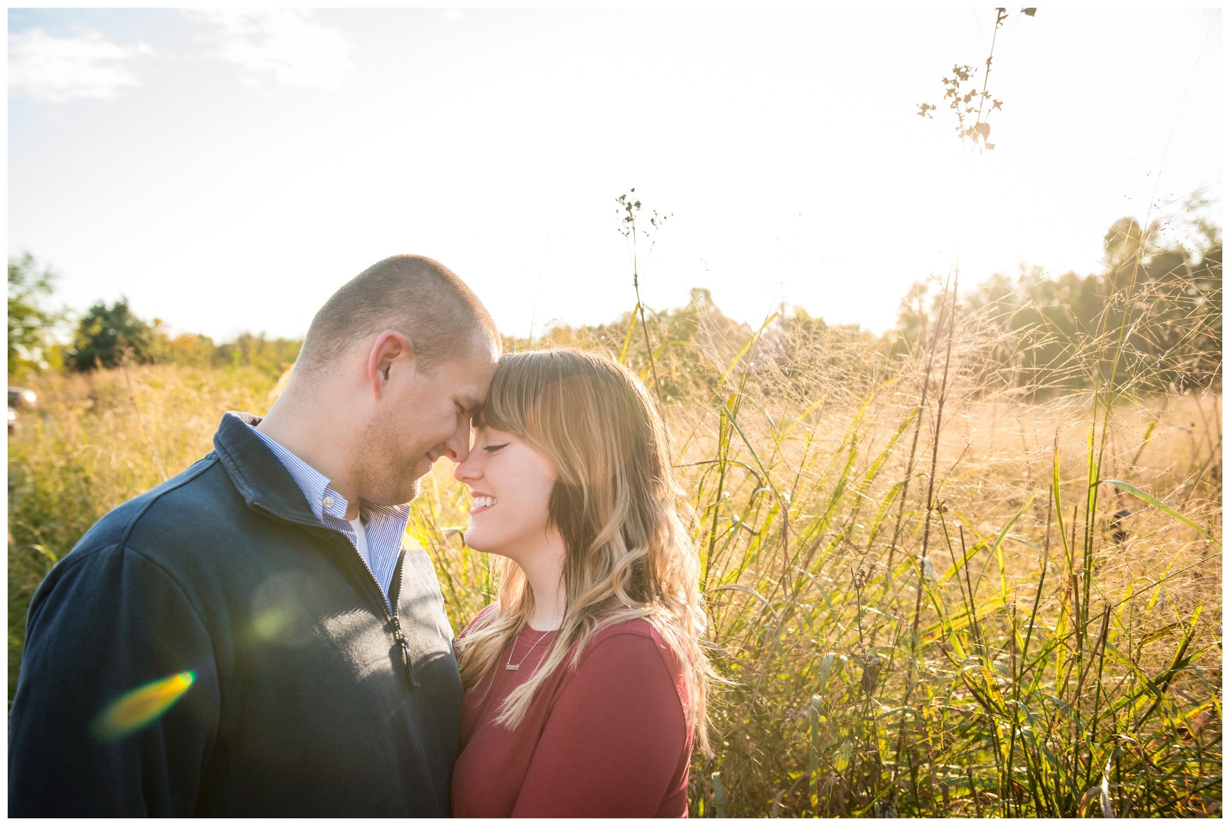 fall engagement photos in field at sunset in Fredericksburg, Virginia