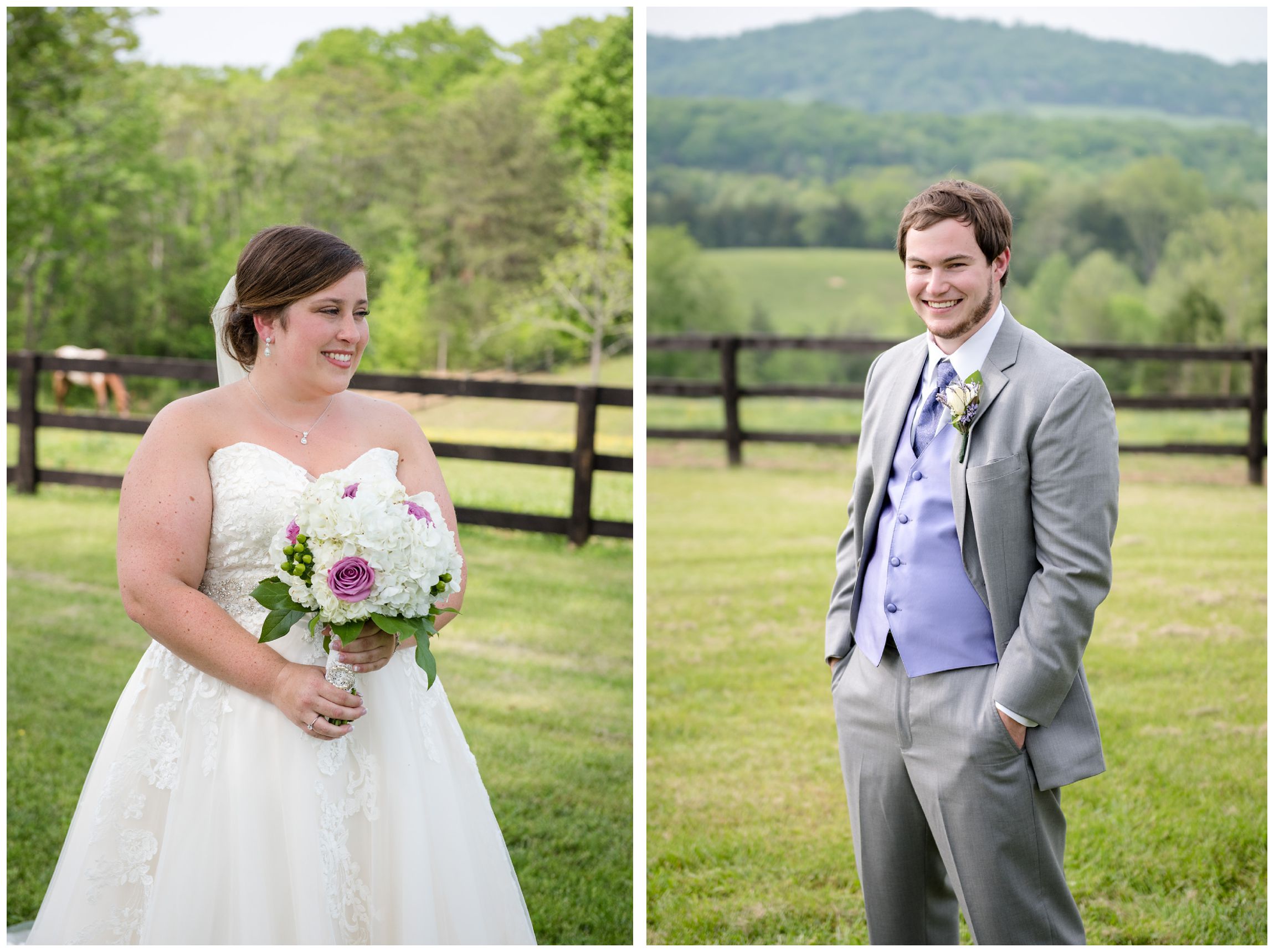 bride and groom at beautiful farm wedding in Virginia mountains